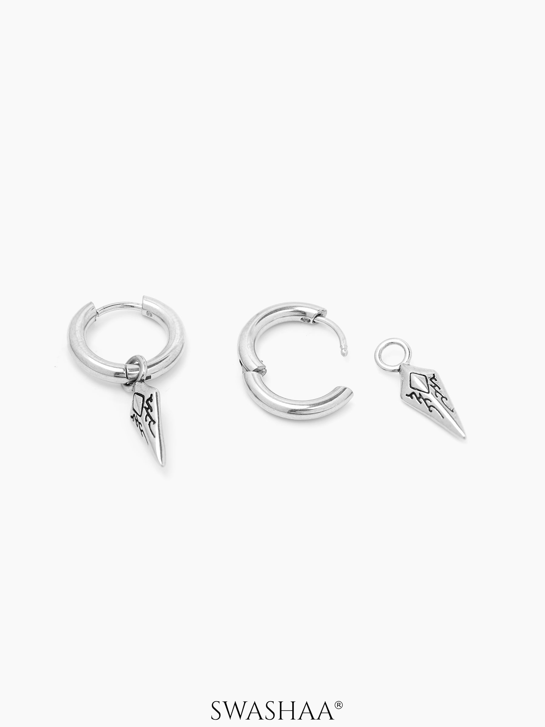 Draven Dagger Dangle Silver Men's Hoop Earrings