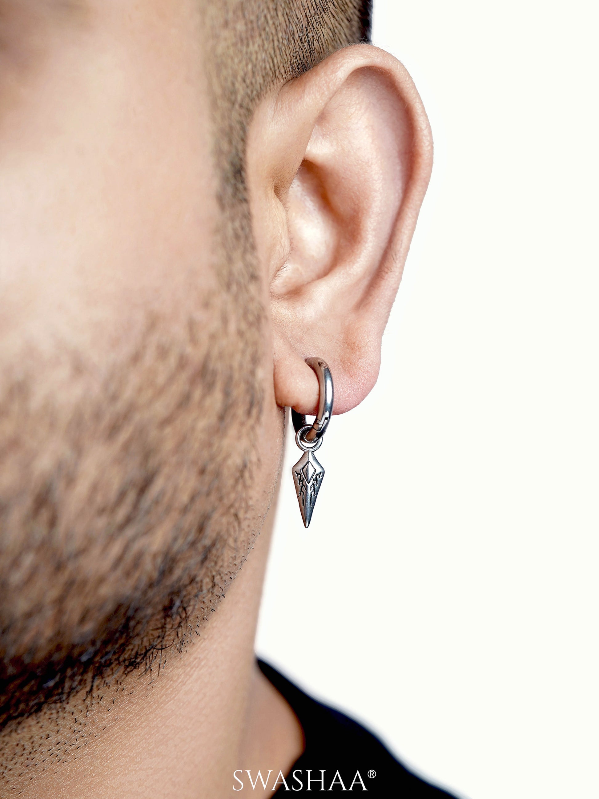 Draven Dagger Dangle Silver Men's Hoop Earrings