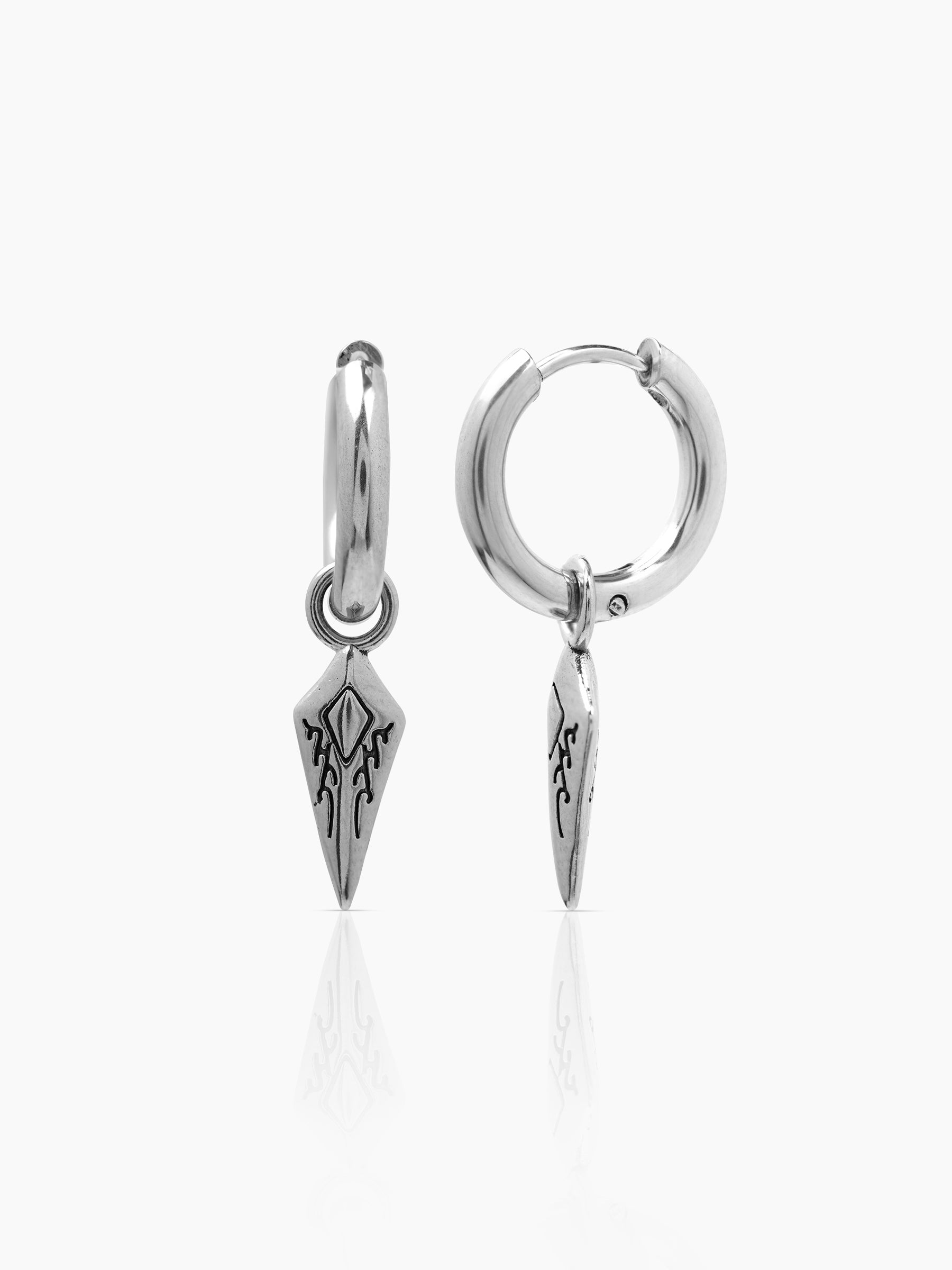 Draven Dagger Dangle Silver Men's Hoop Earrings