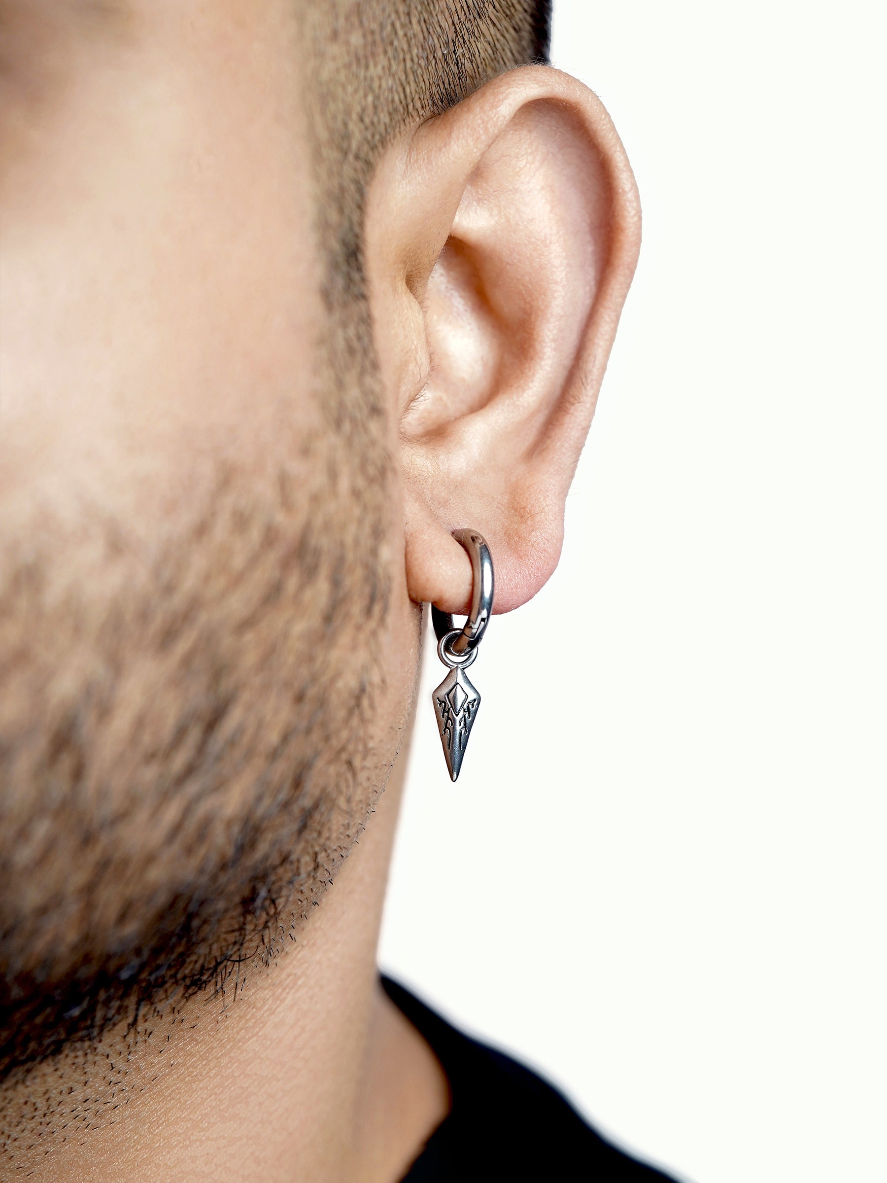 Draven Dagger Dangle Silver Men's Hoop Earrings
