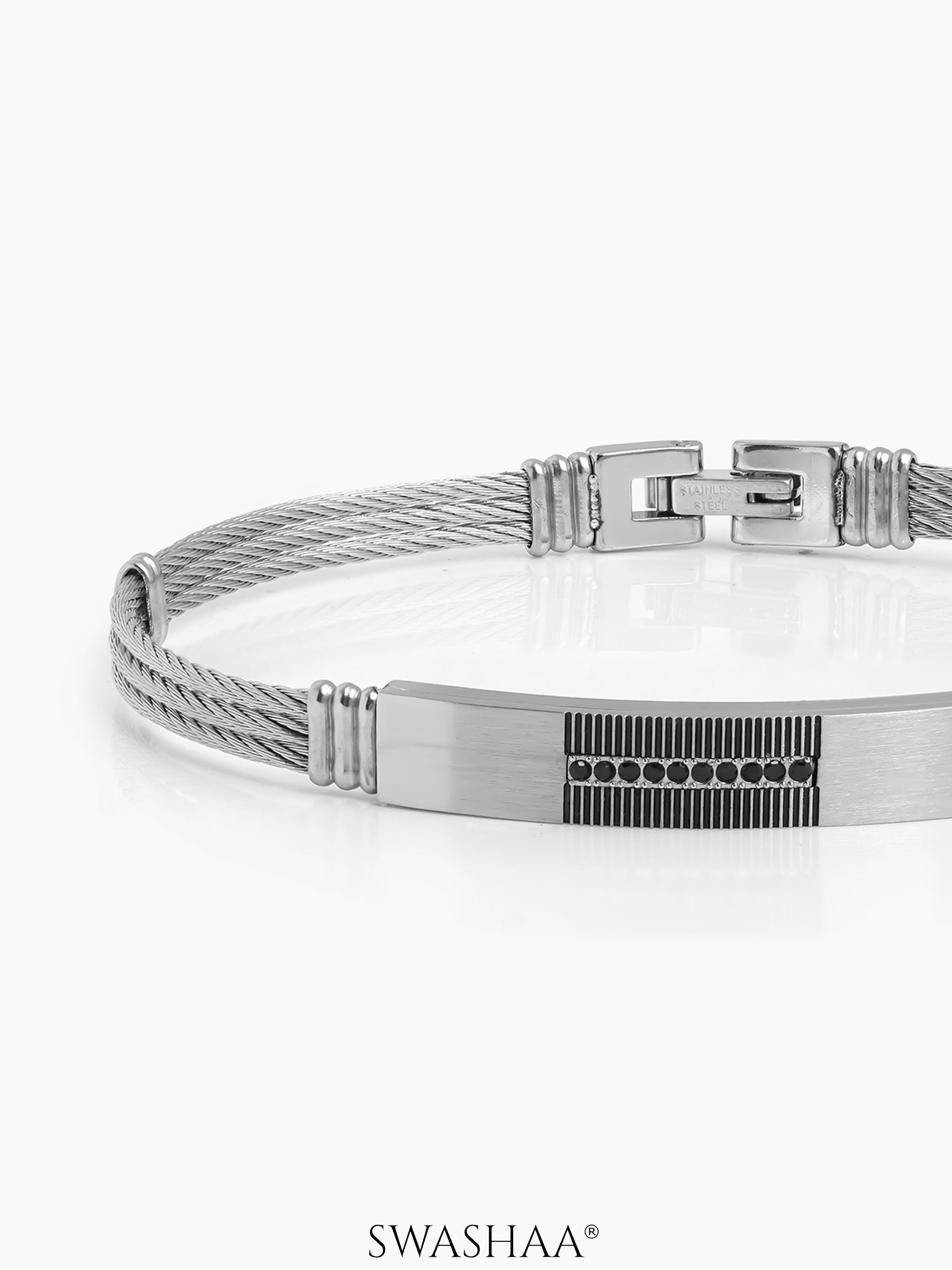 Dravix Black Stone Silver Wired Men's Bracelet