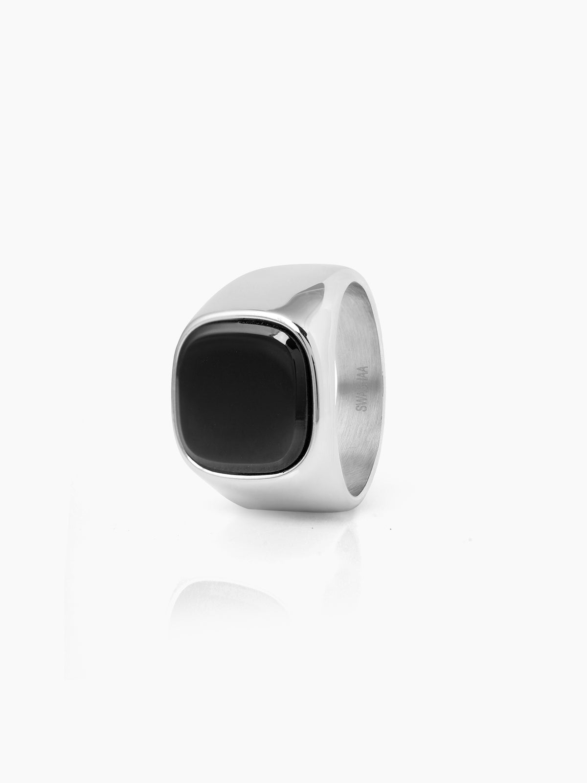 Drax Square Black Silver Signet Men's Ring