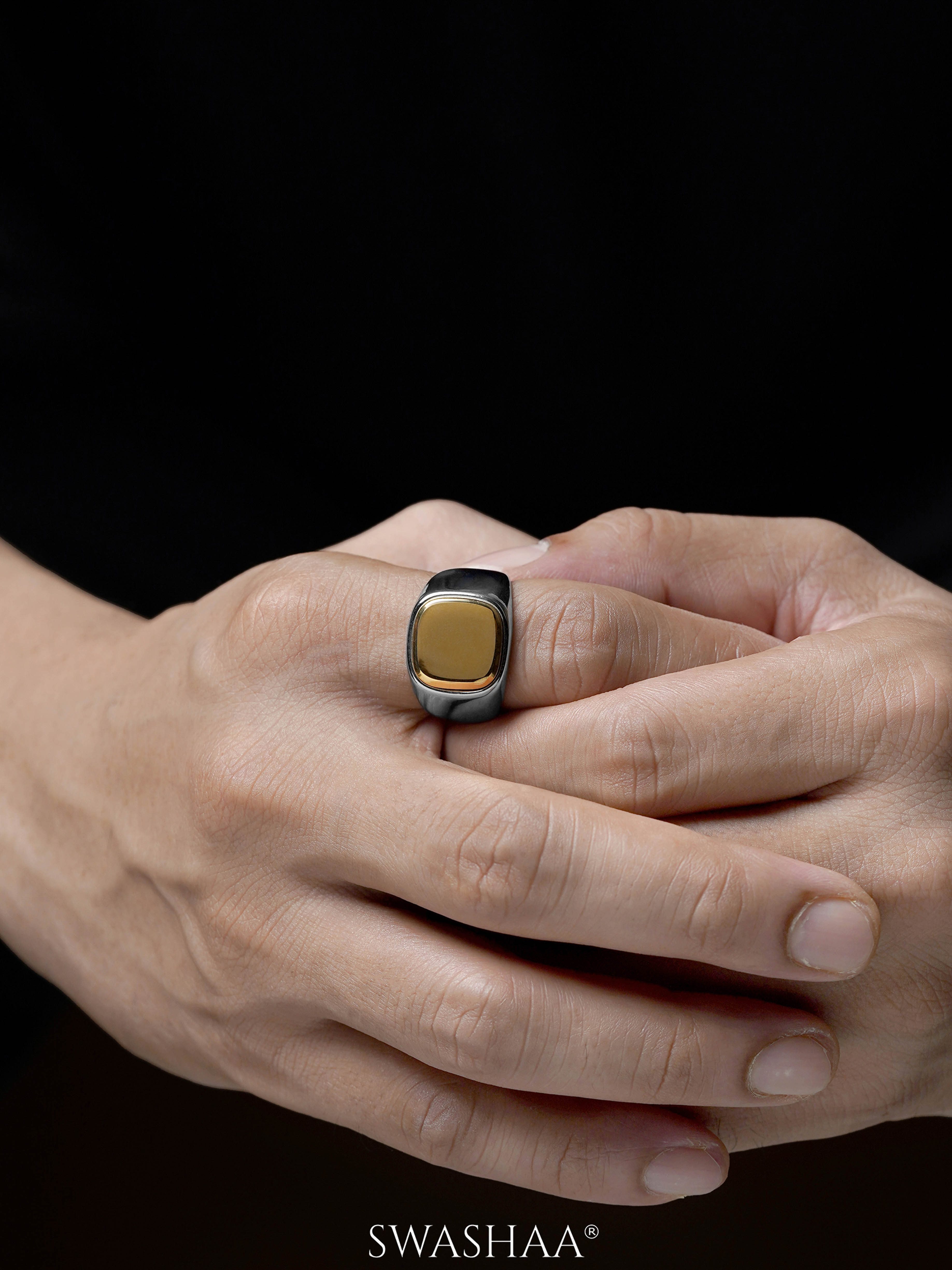 Drax Square Gold Silver Signet Men's Ring