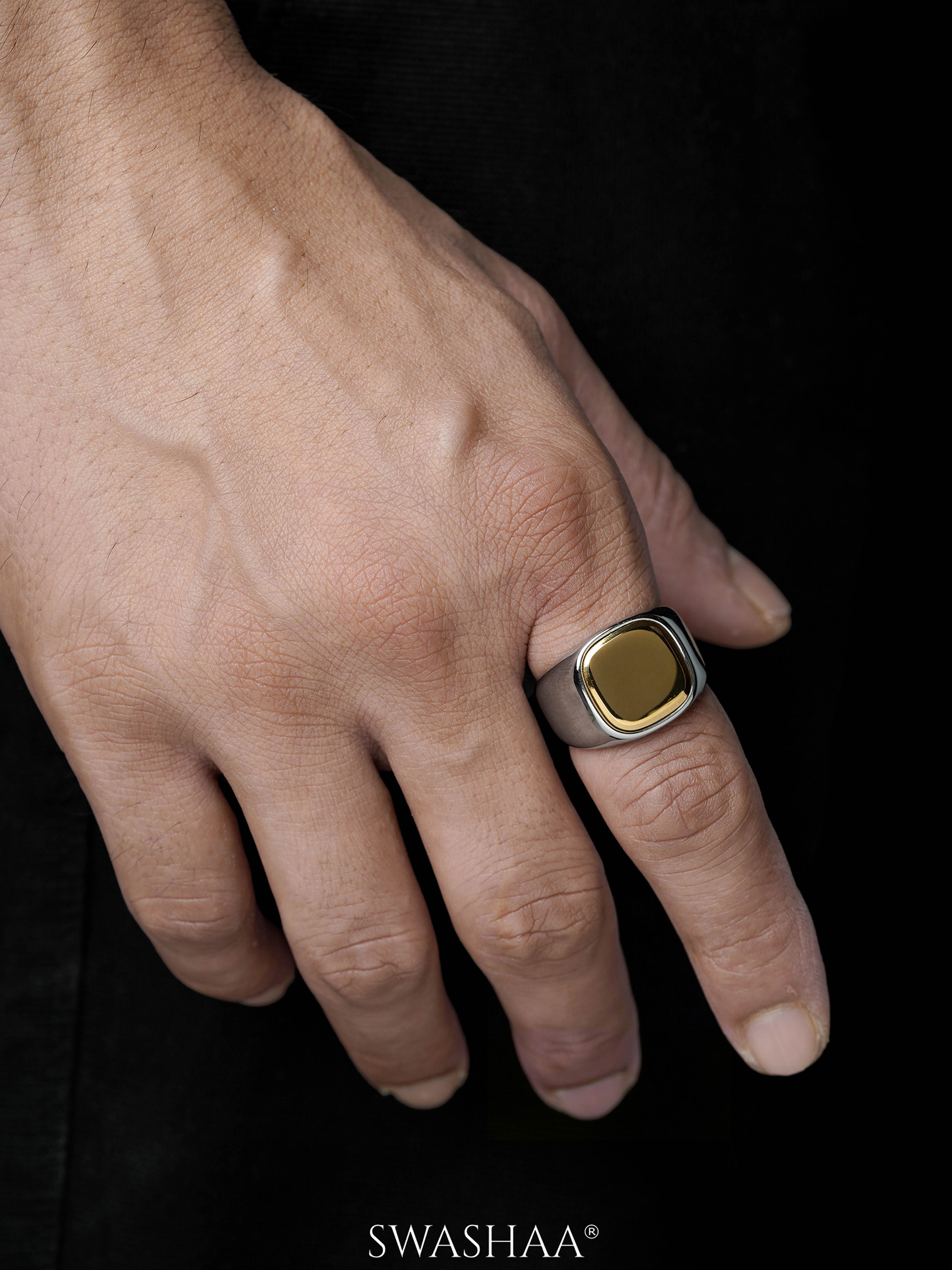 Drax Square Gold Silver Signet Men's Ring
