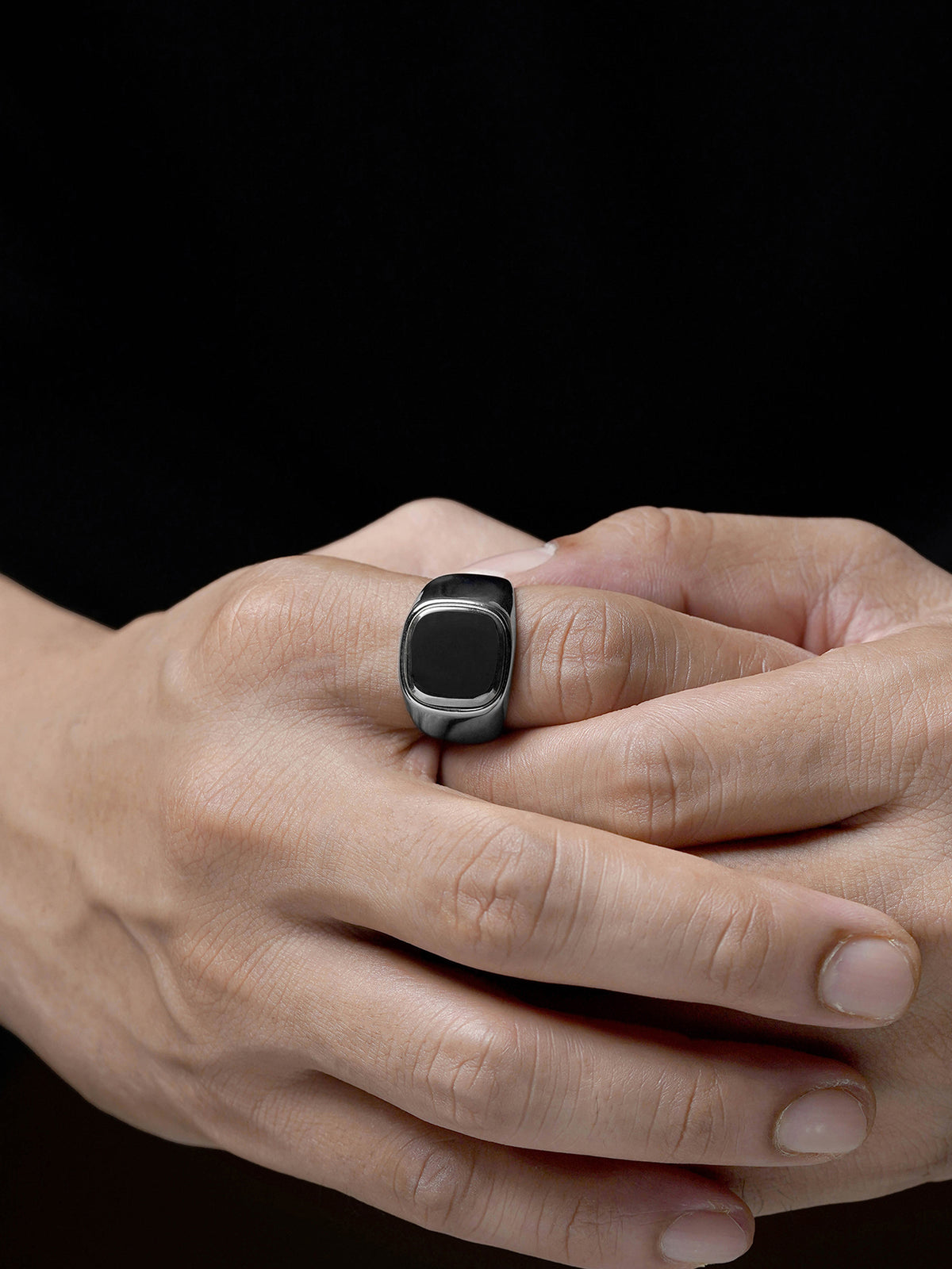 Drax Square Black Silver Signet Men's Ring