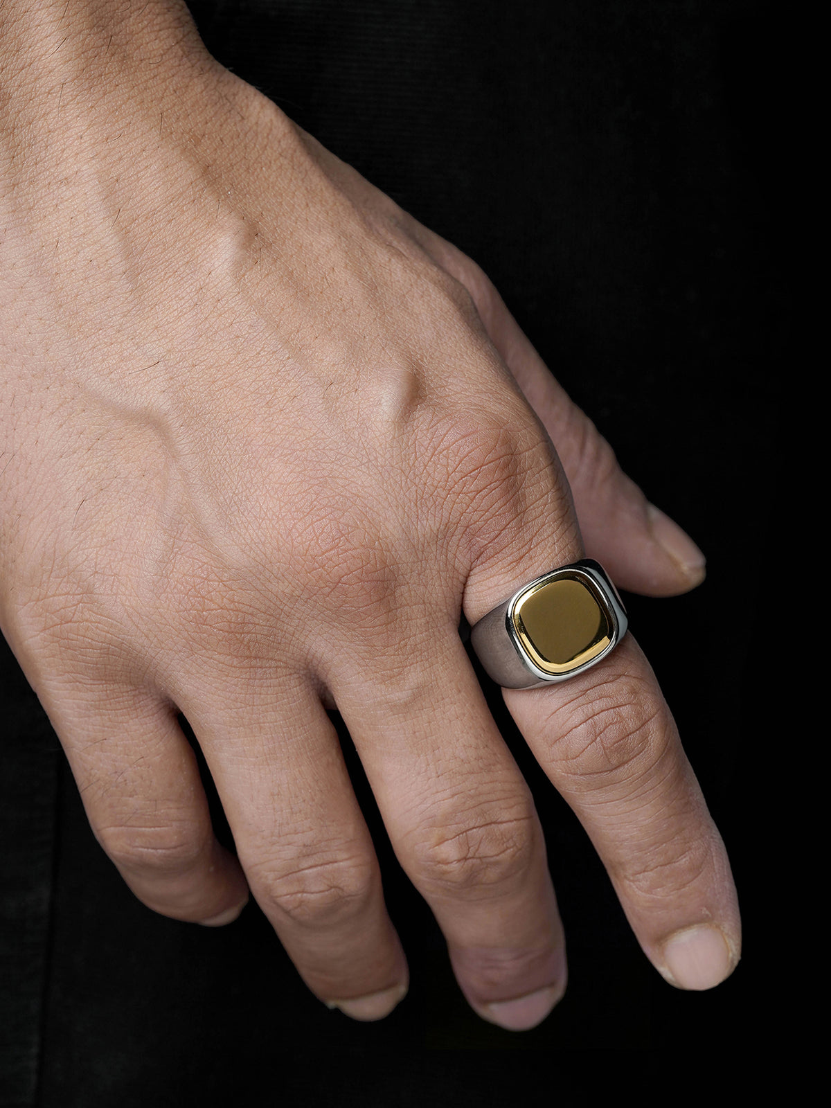 Drax Square Gold Silver Signet Men's Ring
