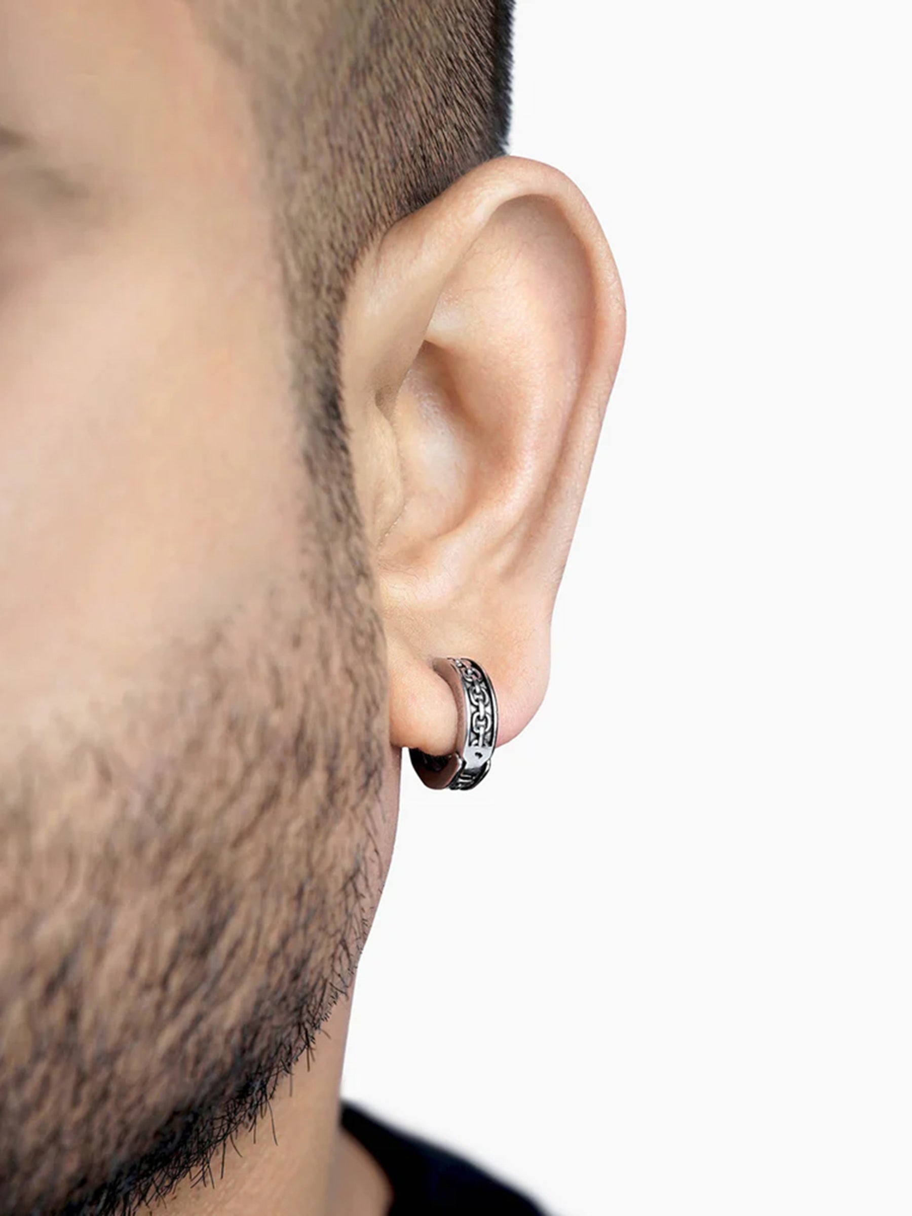 Drayden Chainlink Men's Huggies Hoop Earrings
