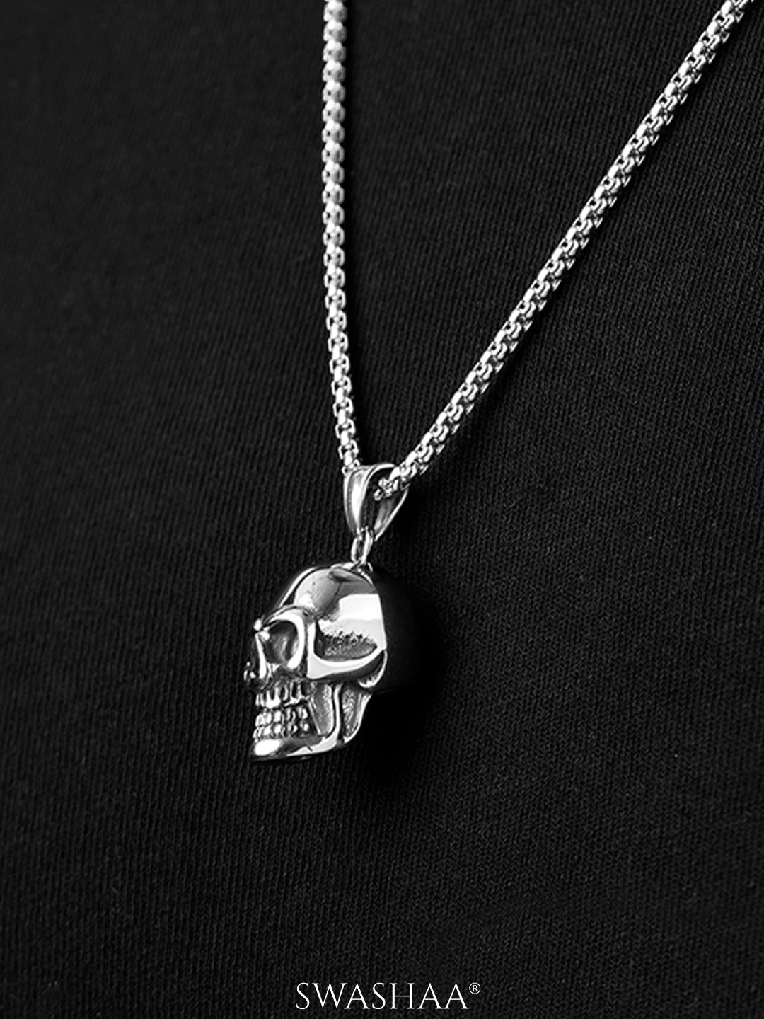 Draz Hollow Skull Silver Men's Chain Pendant