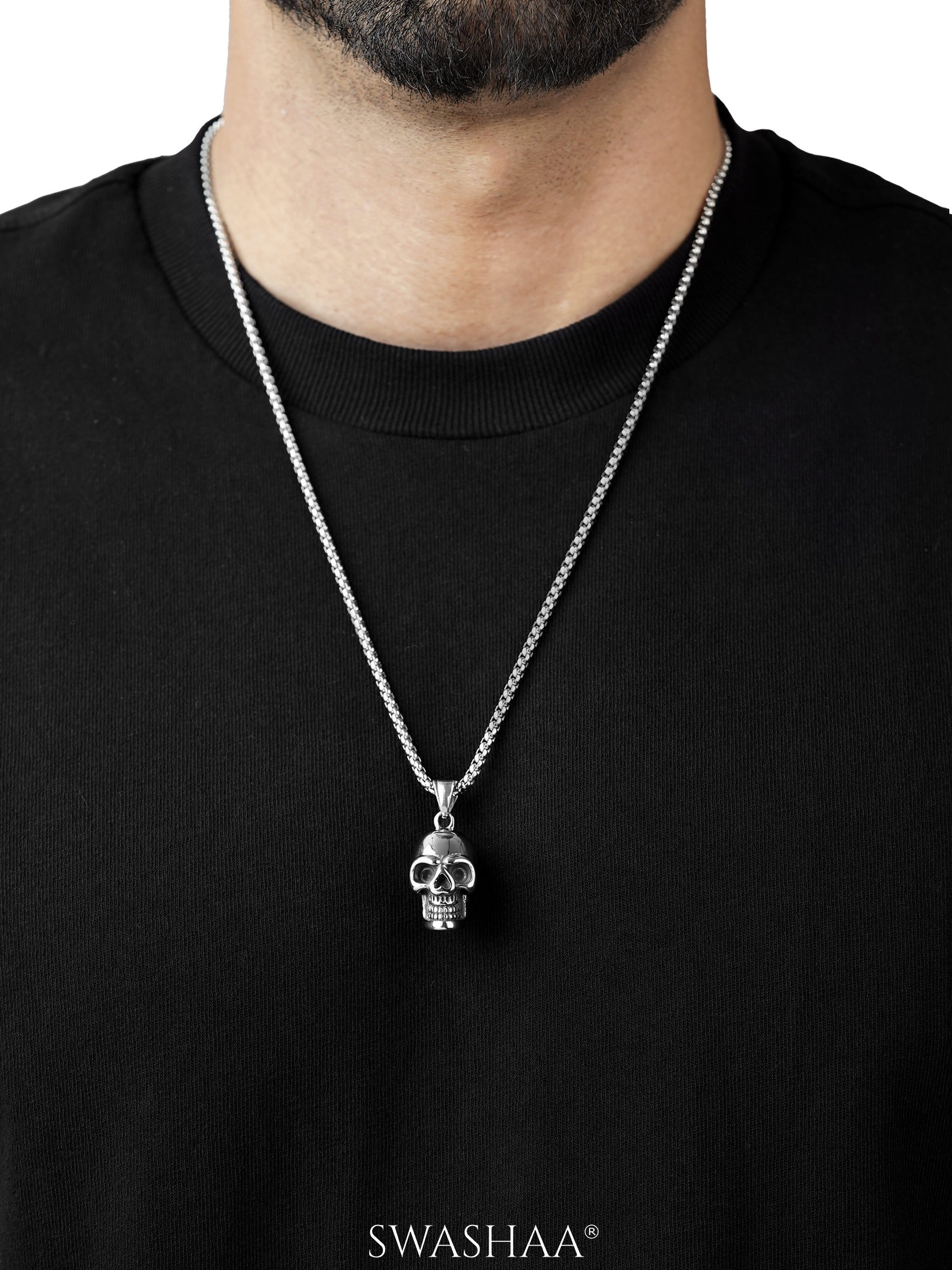 Draz Hollow Skull Silver Men's Chain Pendant