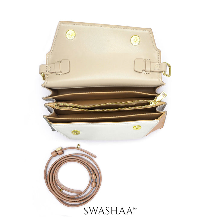 Drea Cream Leather Sling Bag