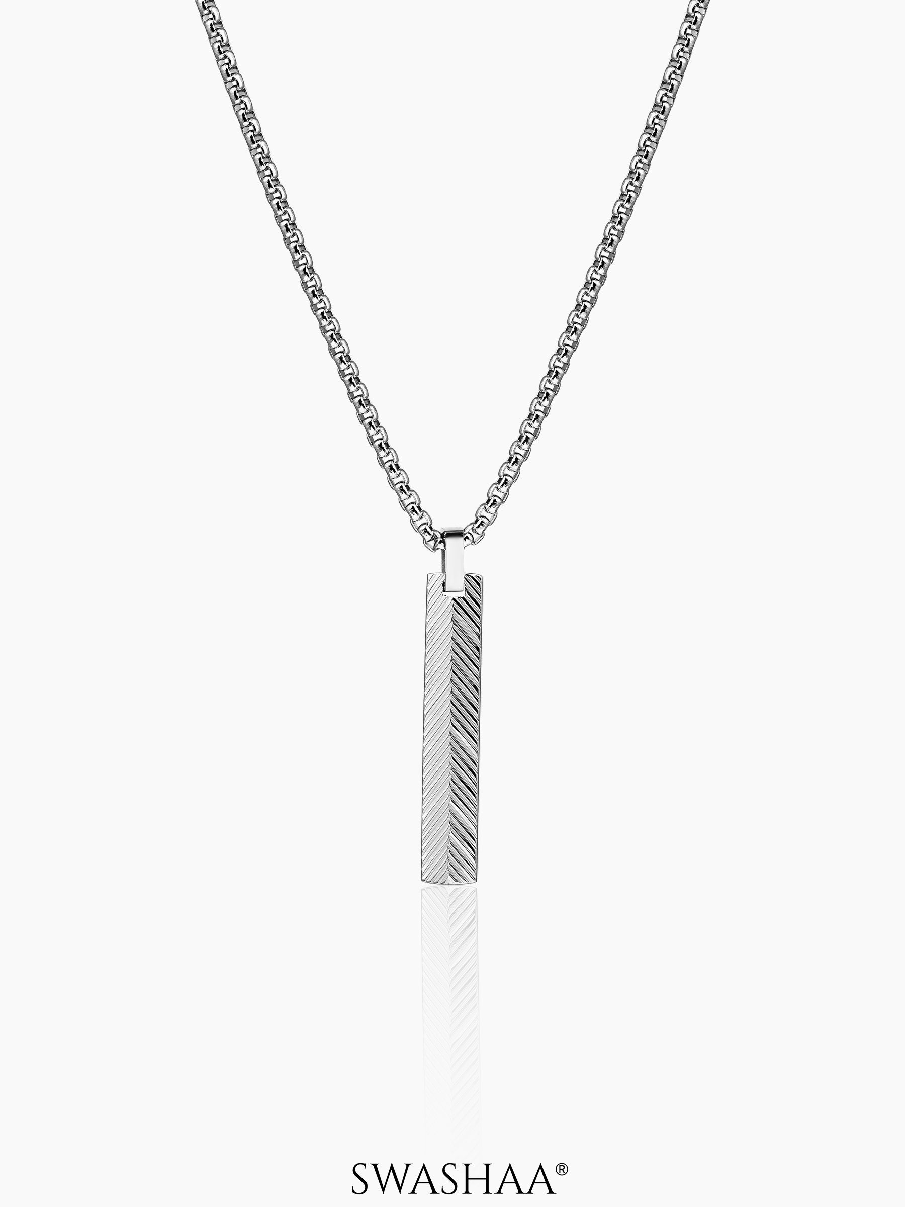Drift Textured Bar Silver Men's Chain Pendant