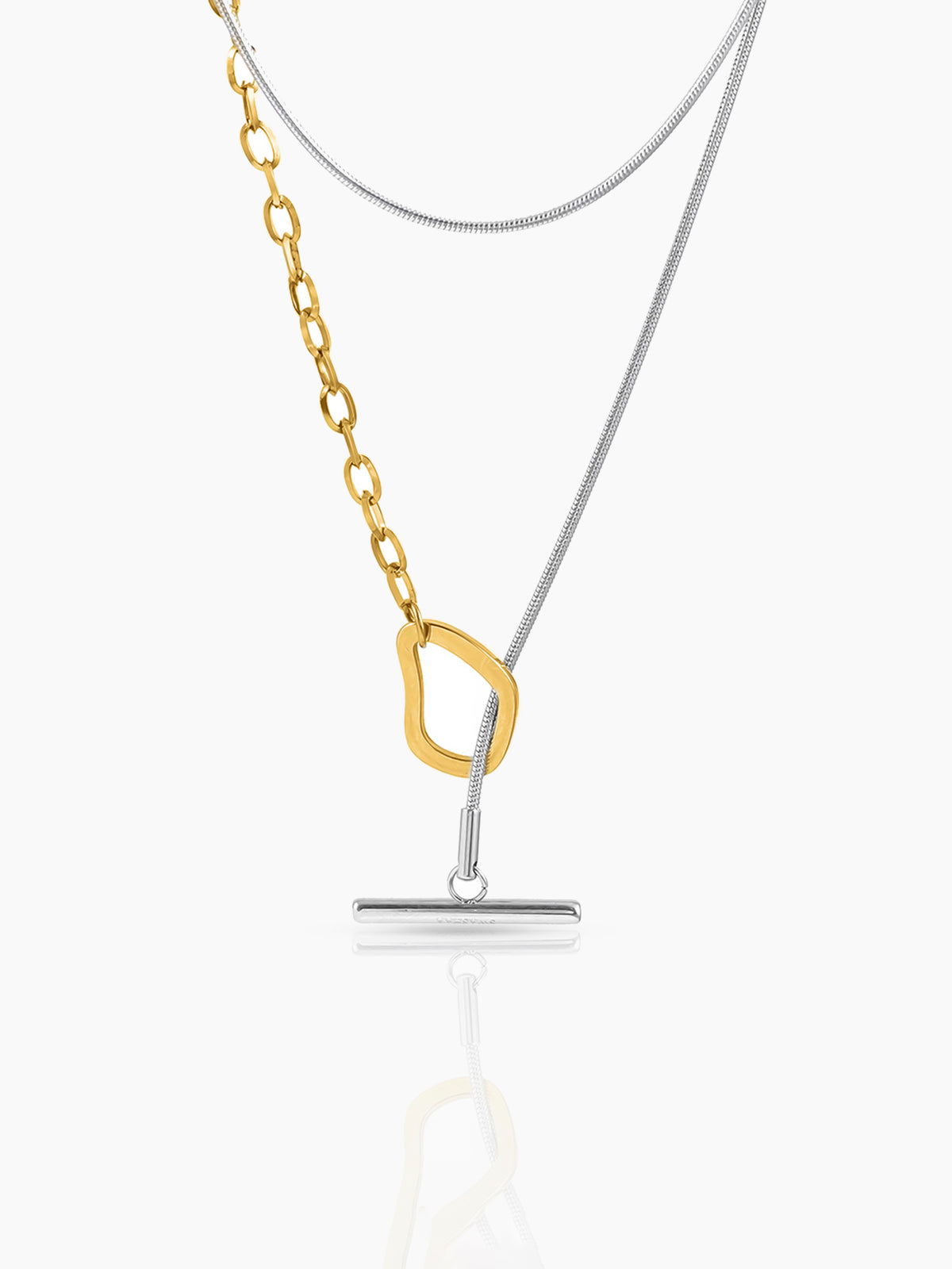 Eira Double Layered 18K Gold-Silver Two-Tone Toggle Clasp Chain Pendant Necklace