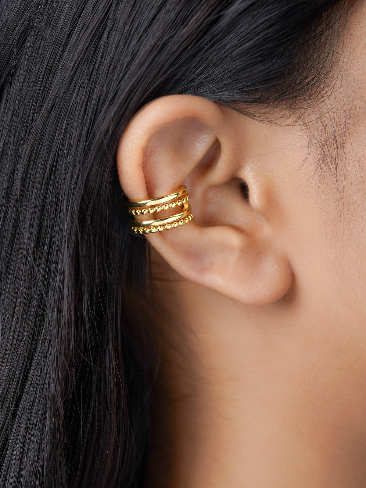 Eiran Multilayered Crafted Bands 18K Gold Plated Ear Cuffs