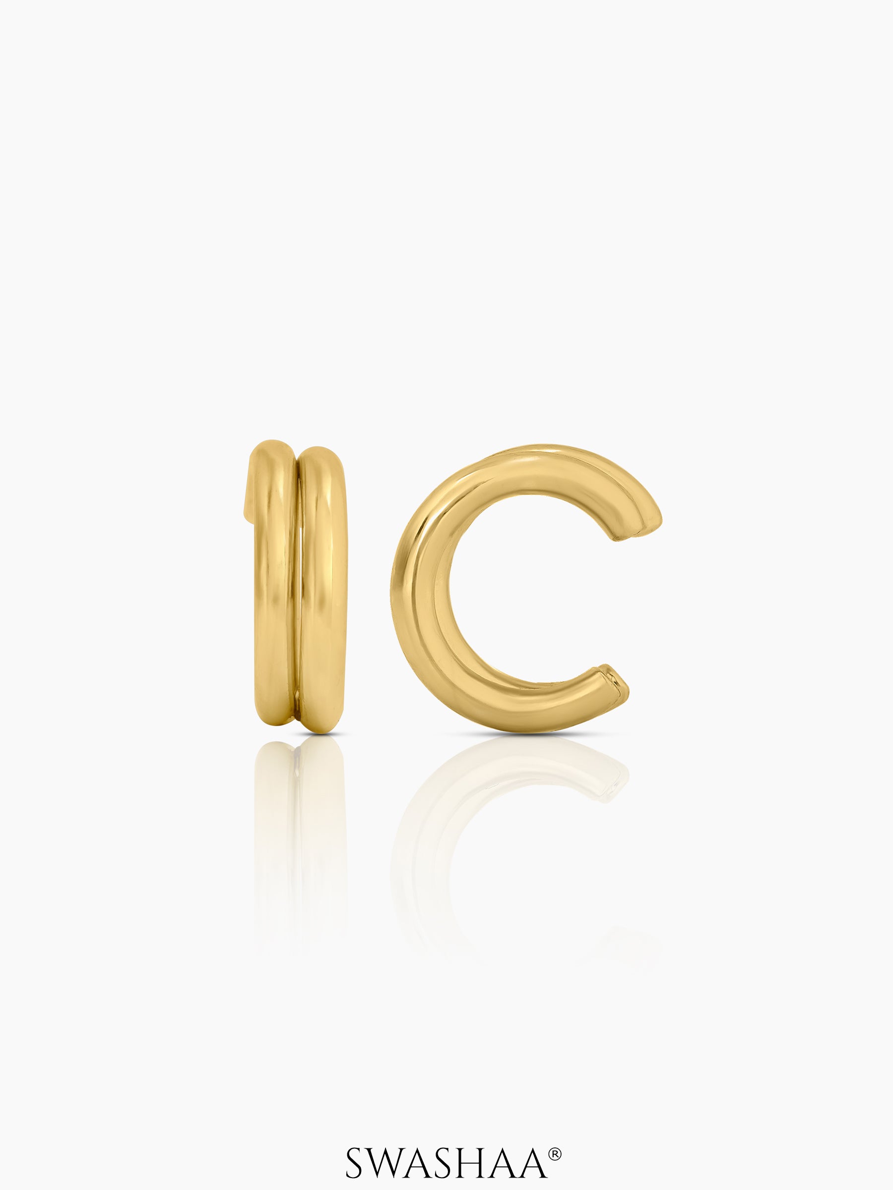 Elan Twin Rounded Bands 18K Gold Plated Ear Cuffs