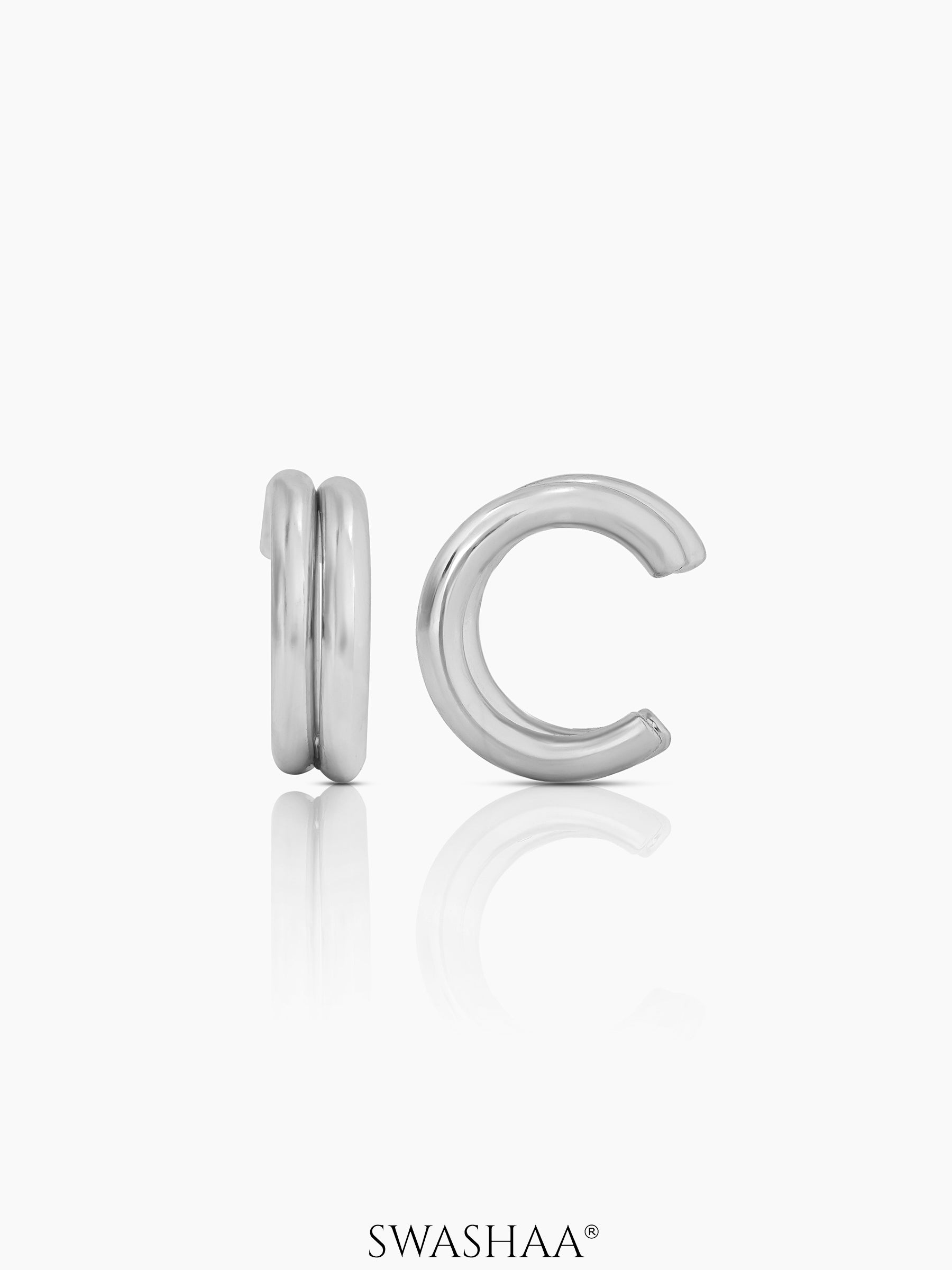 Elan Twin Rounded Bands Silver Ear Cuffs