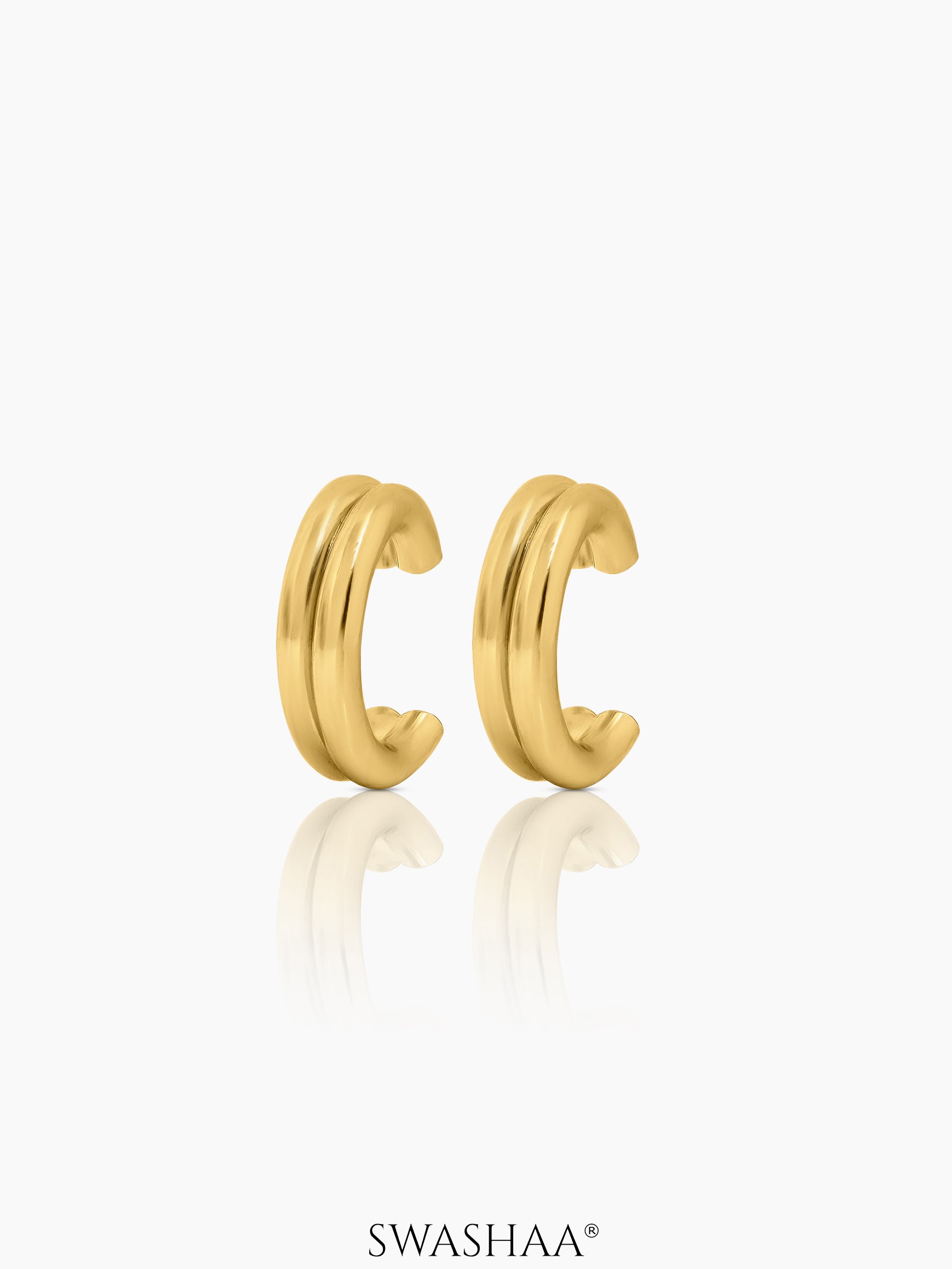 Elan Twin Rounded Bands 18K Gold Plated Ear Cuffs