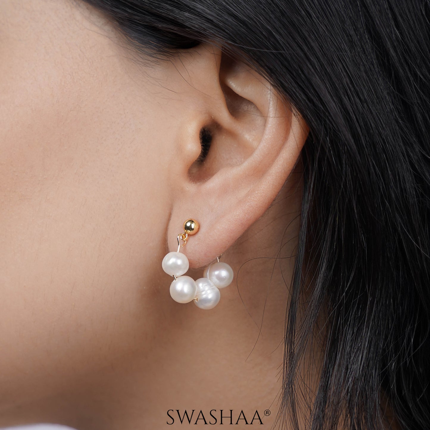 Elara Pearl 18K Gold Plated Hoop Earrings