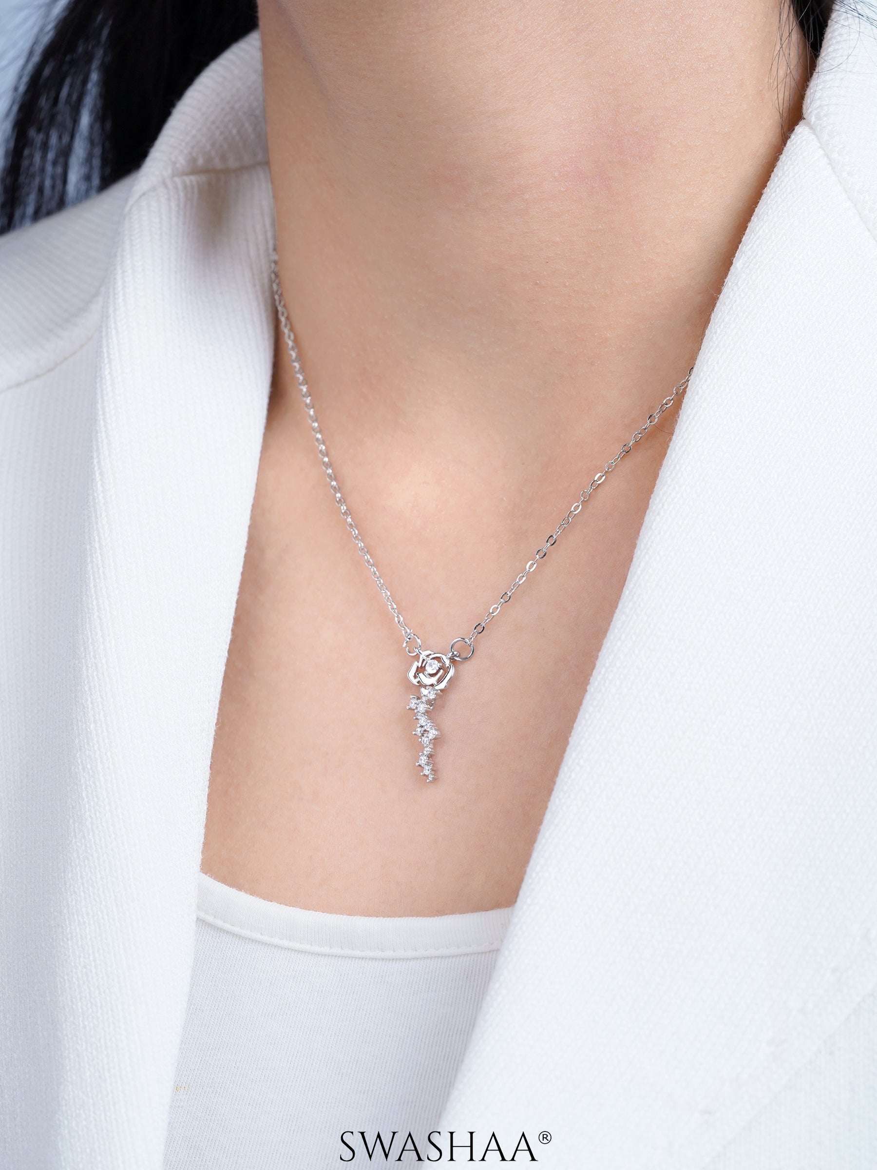 Elaria Diamond Blush Vine Silver Necklace