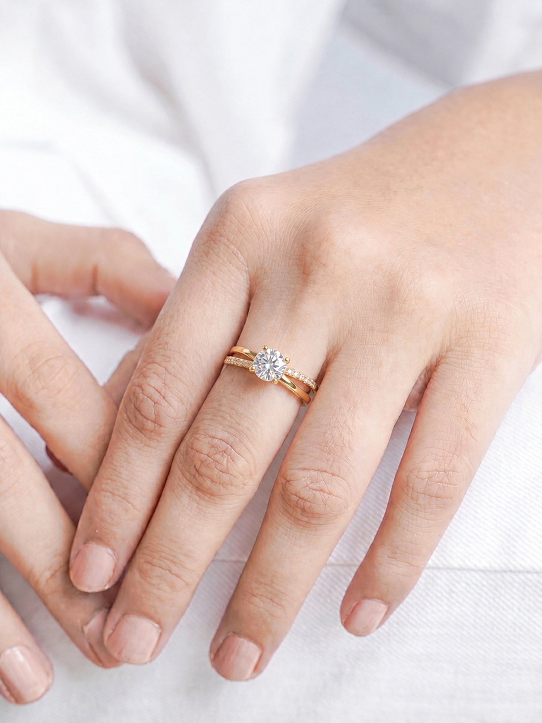 Elaris Diamond Solitaire Round Cut Crossover 18K Gold Plated Women's Ring
