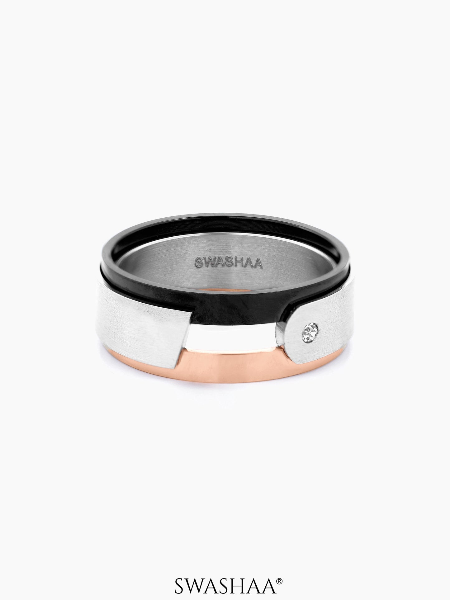 Elio Silver Black Rosegold Band Men's Ring
