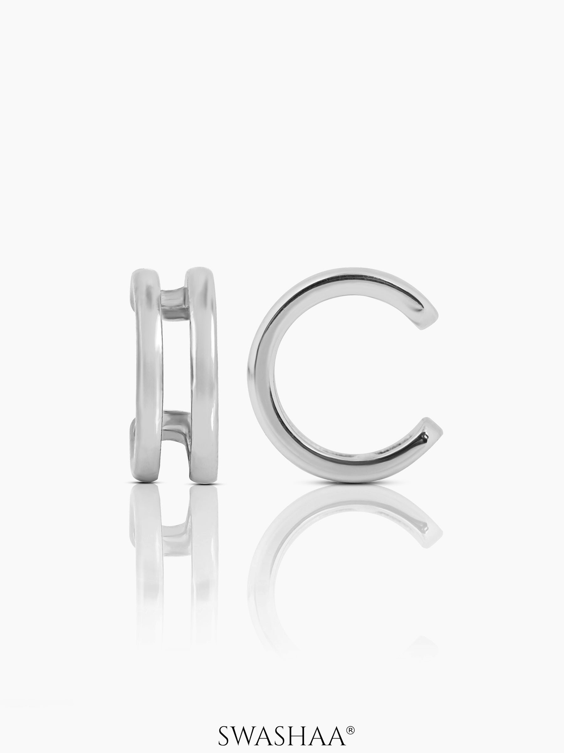 Elion Sleek Double Band Silver Ear Cuffs