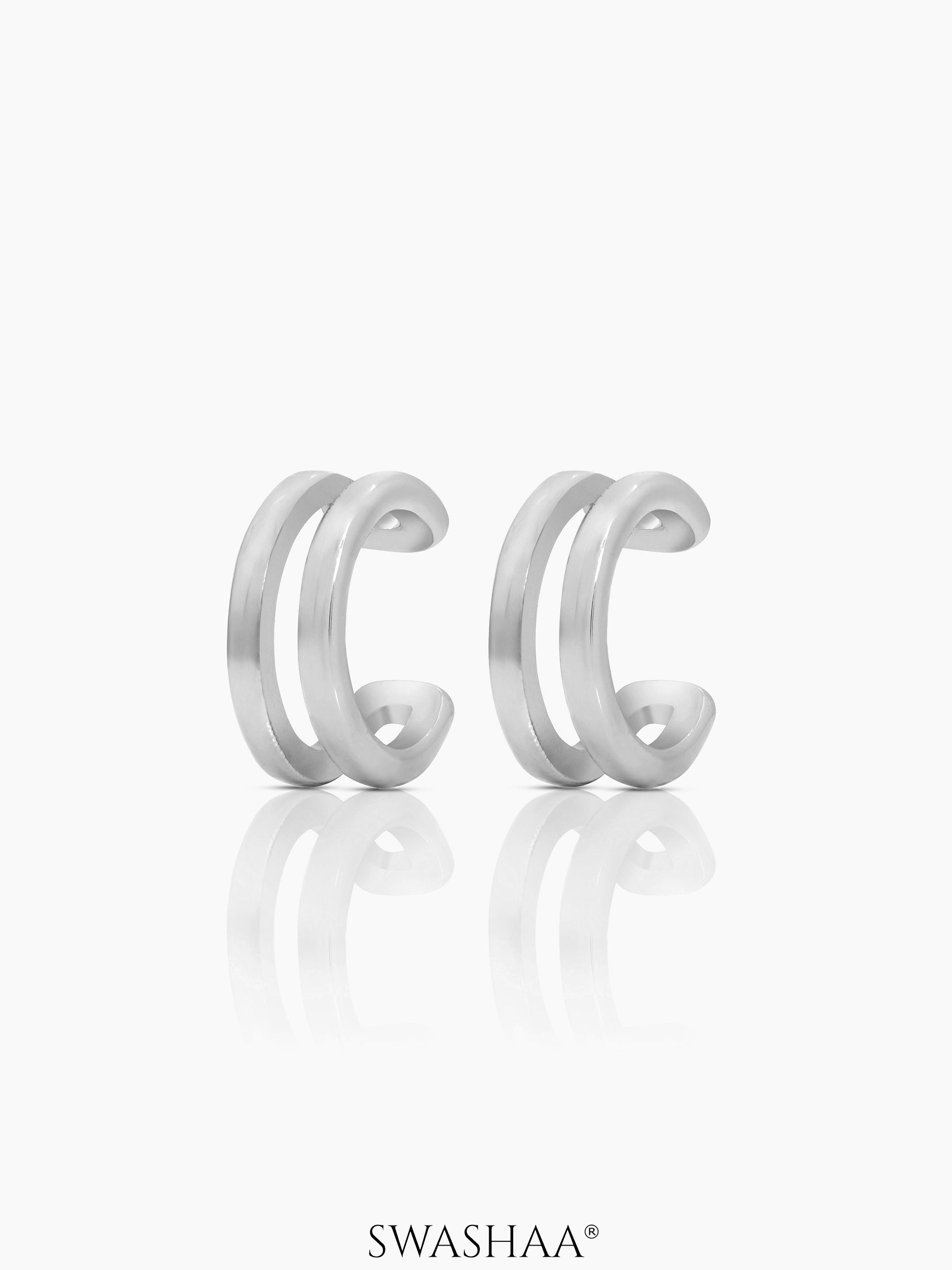 Elion Sleek Double Band Silver Ear Cuffs