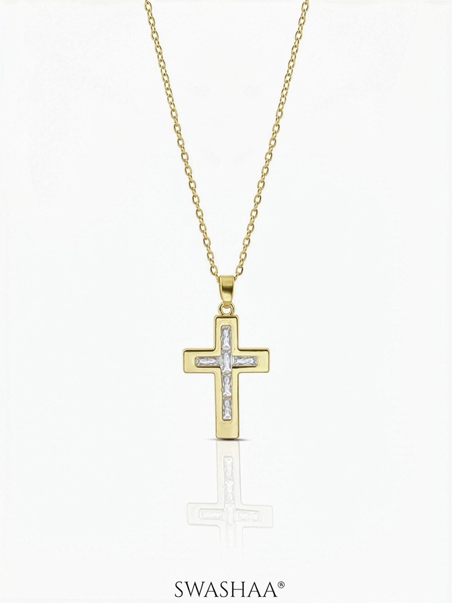 Elira Diamond Cross Baguette 14K Gold Necklace