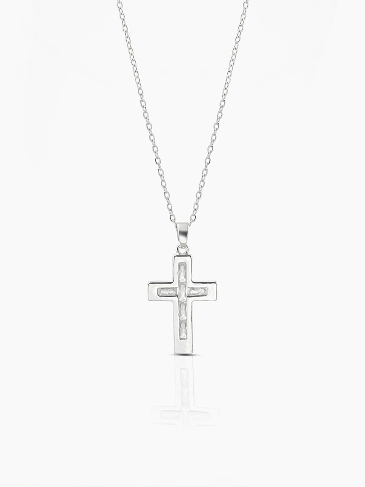 Elira Cross Baguette Silver Necklace