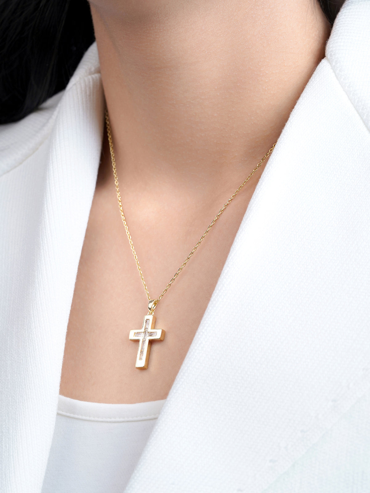 Elira Diamond Cross Baguette 14K Gold Necklace