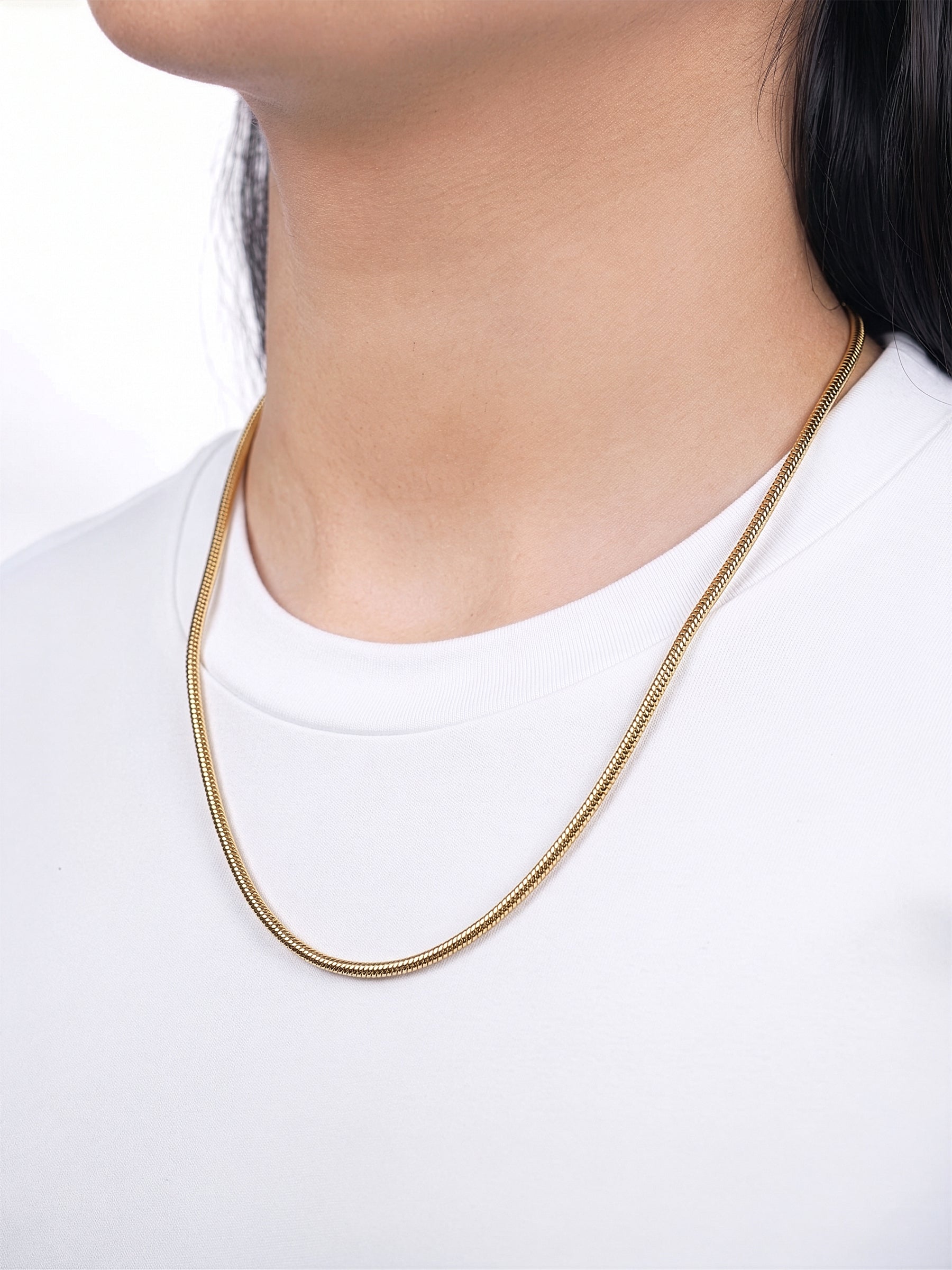 Elliot 18K Gold Plated Women's Round Snake Chain - Swashaa