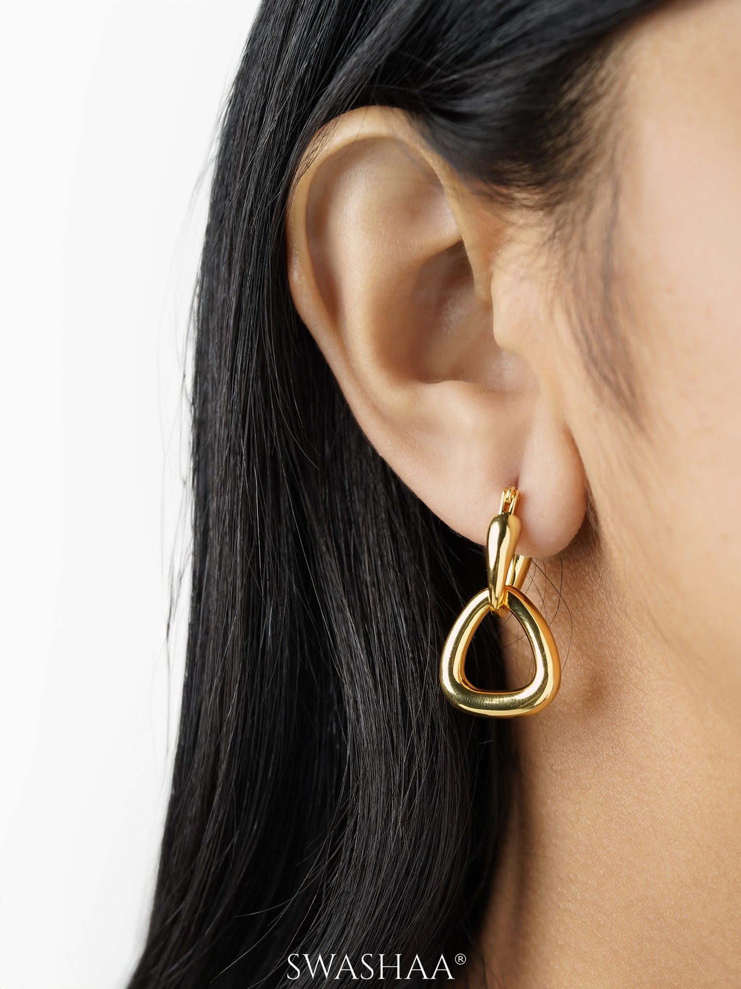 Elora Fluid Triangle Shaped 18K Gold Plated Hoop Earrings