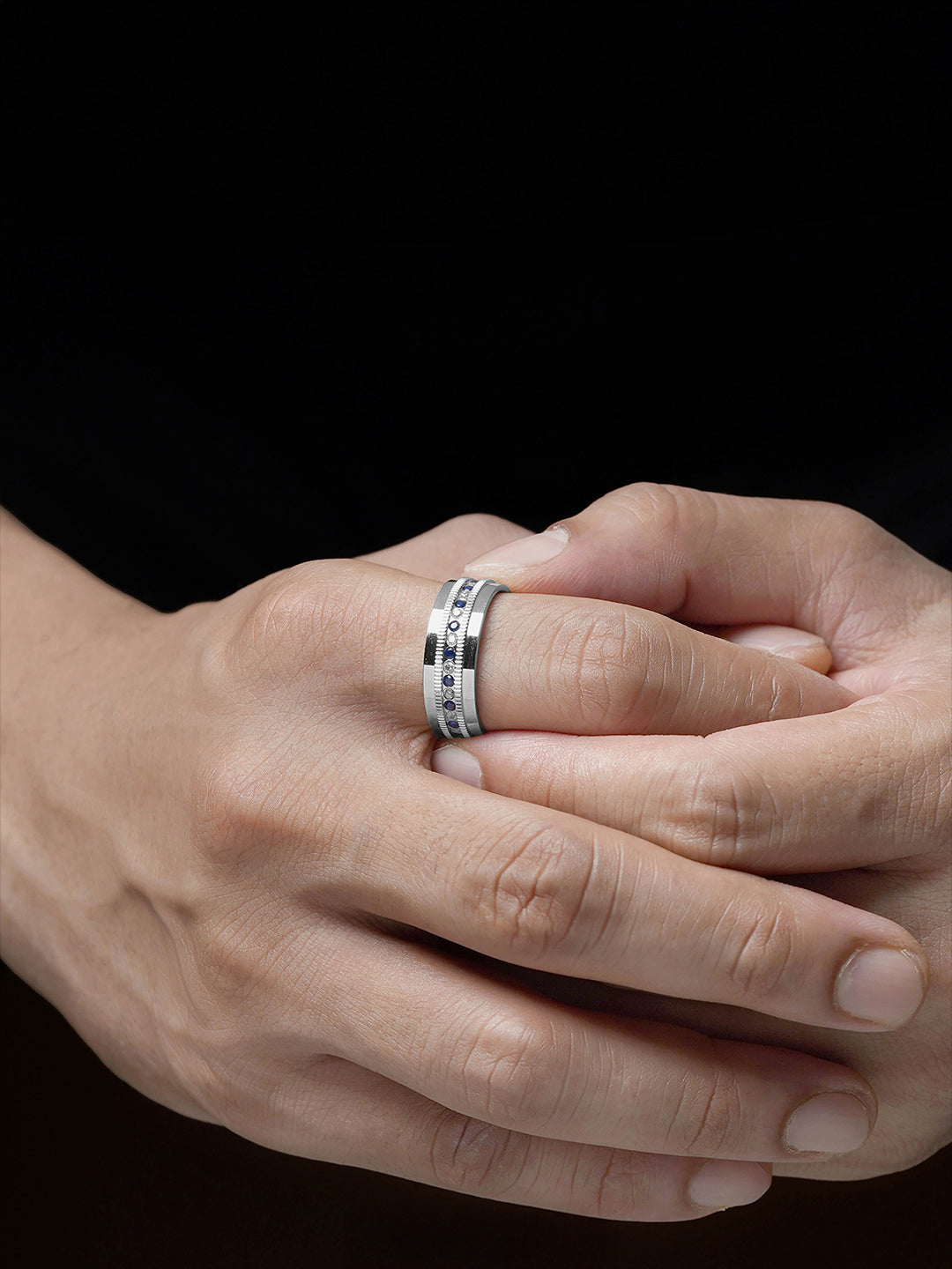 Elric Blue Diamond Silver Band Men's Ring