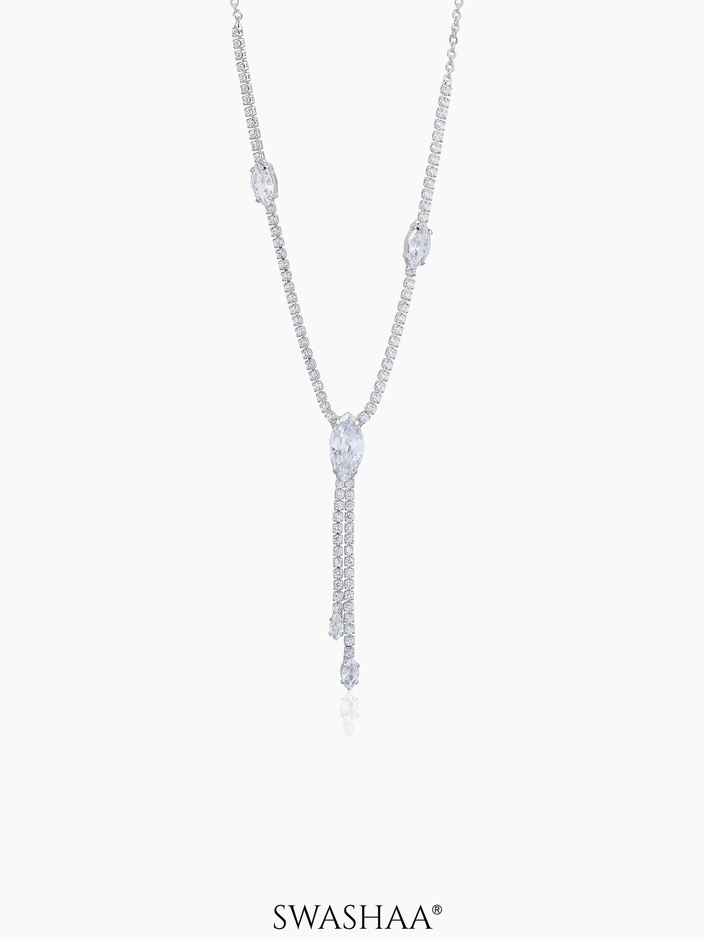 Elsie Oval Crystal Drop Y-shaped Chain Pendant Necklace