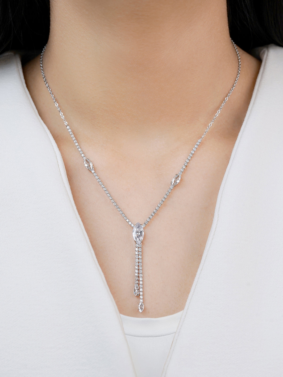 Elsie Oval Crystal Drop Y-shaped Chain Pendant Necklace