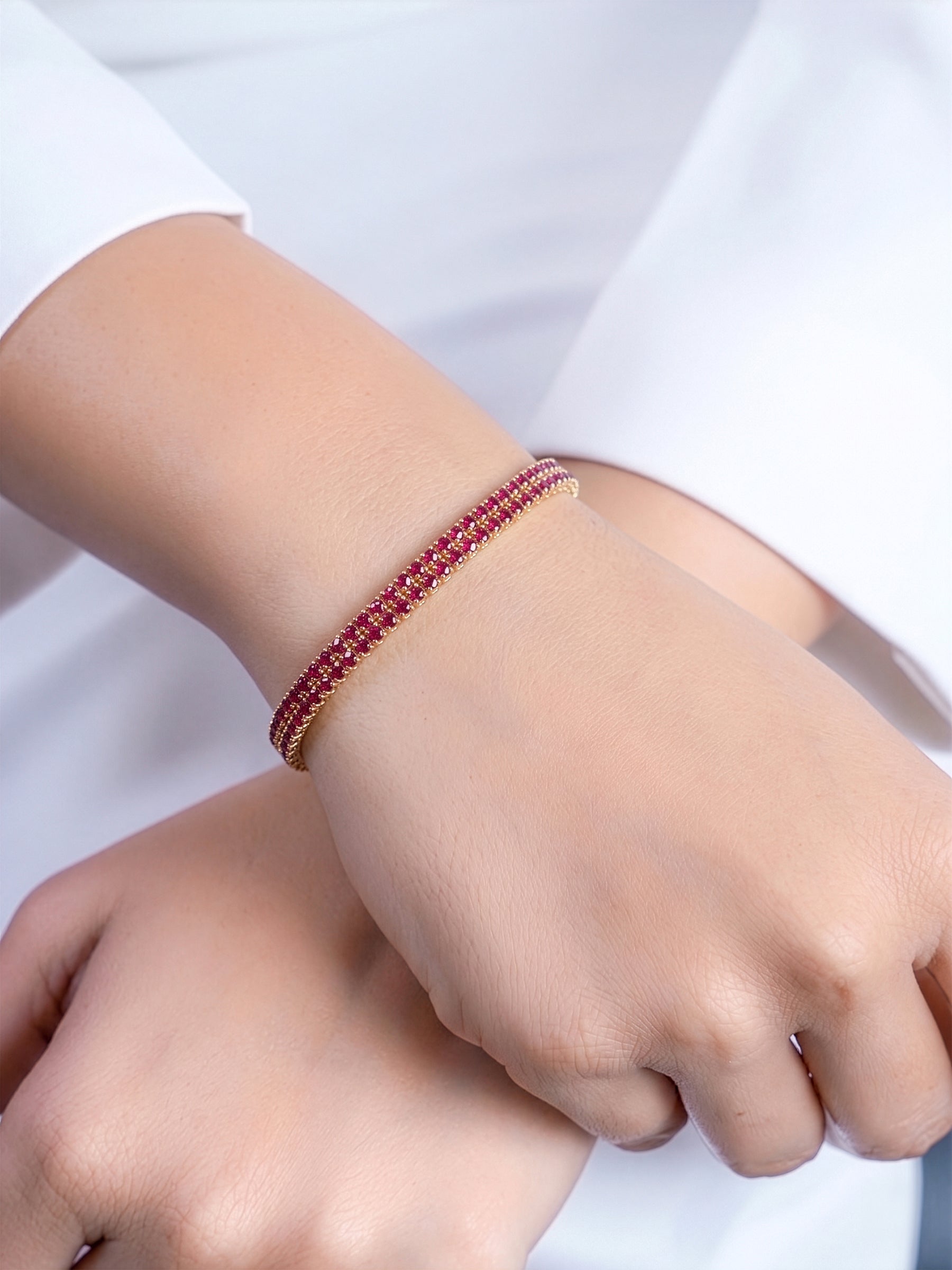Elvra Red 18K Gold Plated Diamond Women's Tennis Loose Bracelet