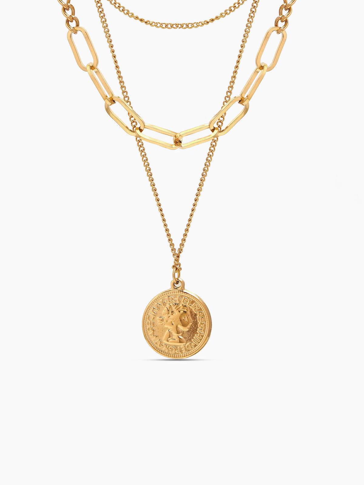 Emiko Queen Link 18K Gold Plated Women's Chain Pendant Layered Necklace