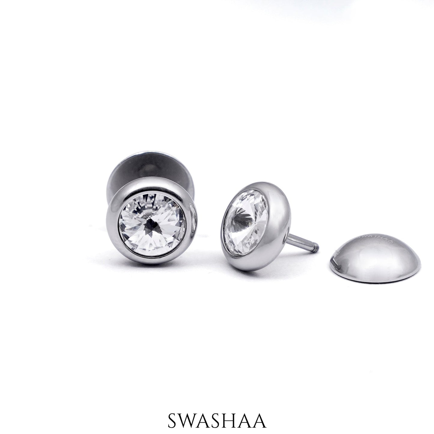 Emo Solitaire Silver Men's Studs Earrings