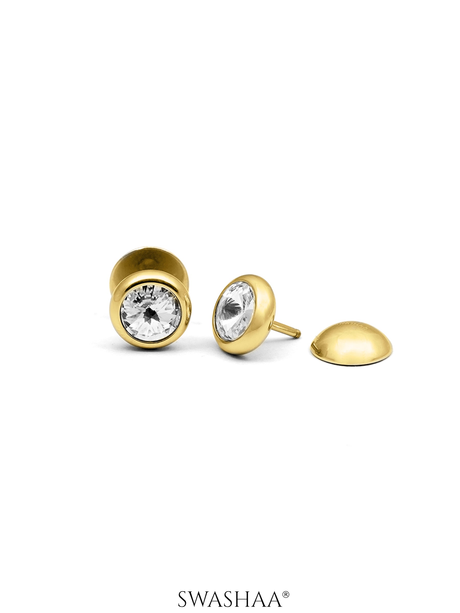 Emo Solitaire 18K Gold Plated Men's Studs Earrings