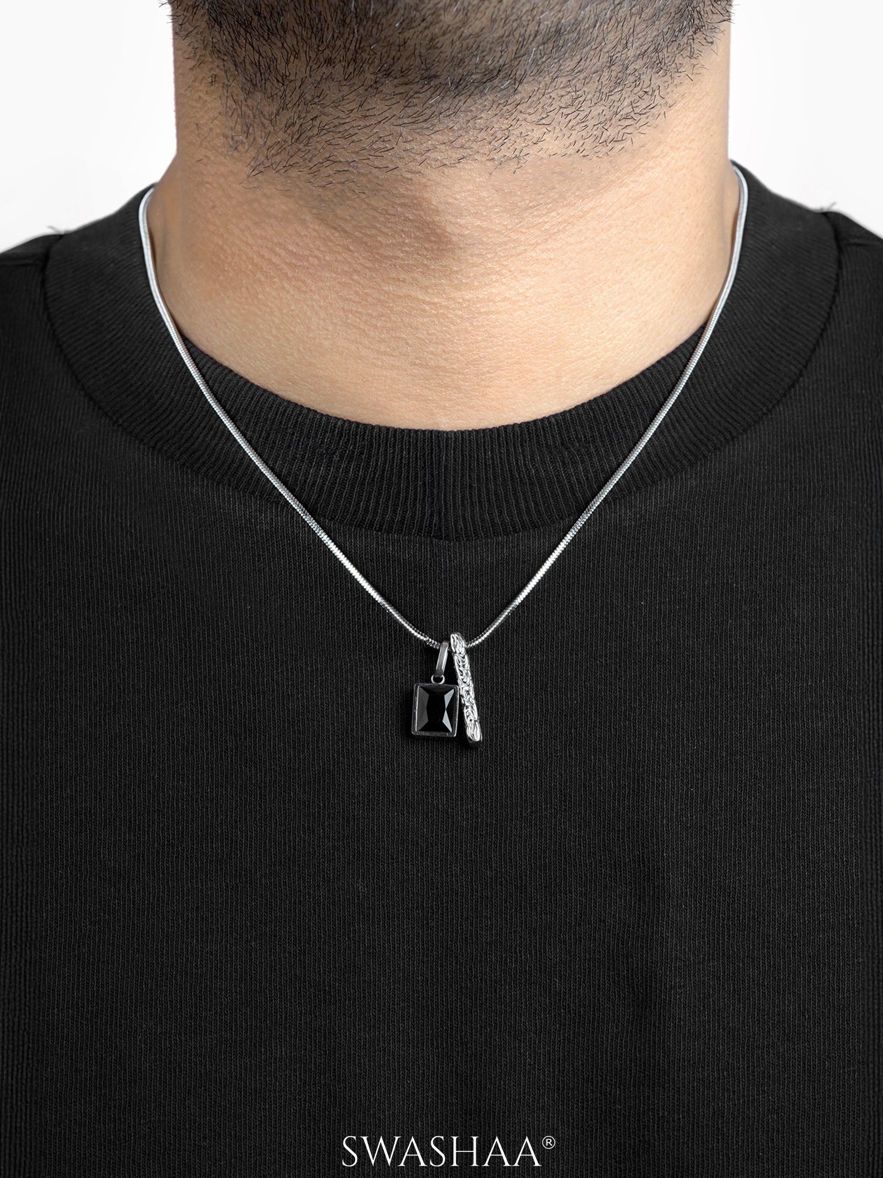 Emrin Black Emerald Men's Silver Chain Pendant