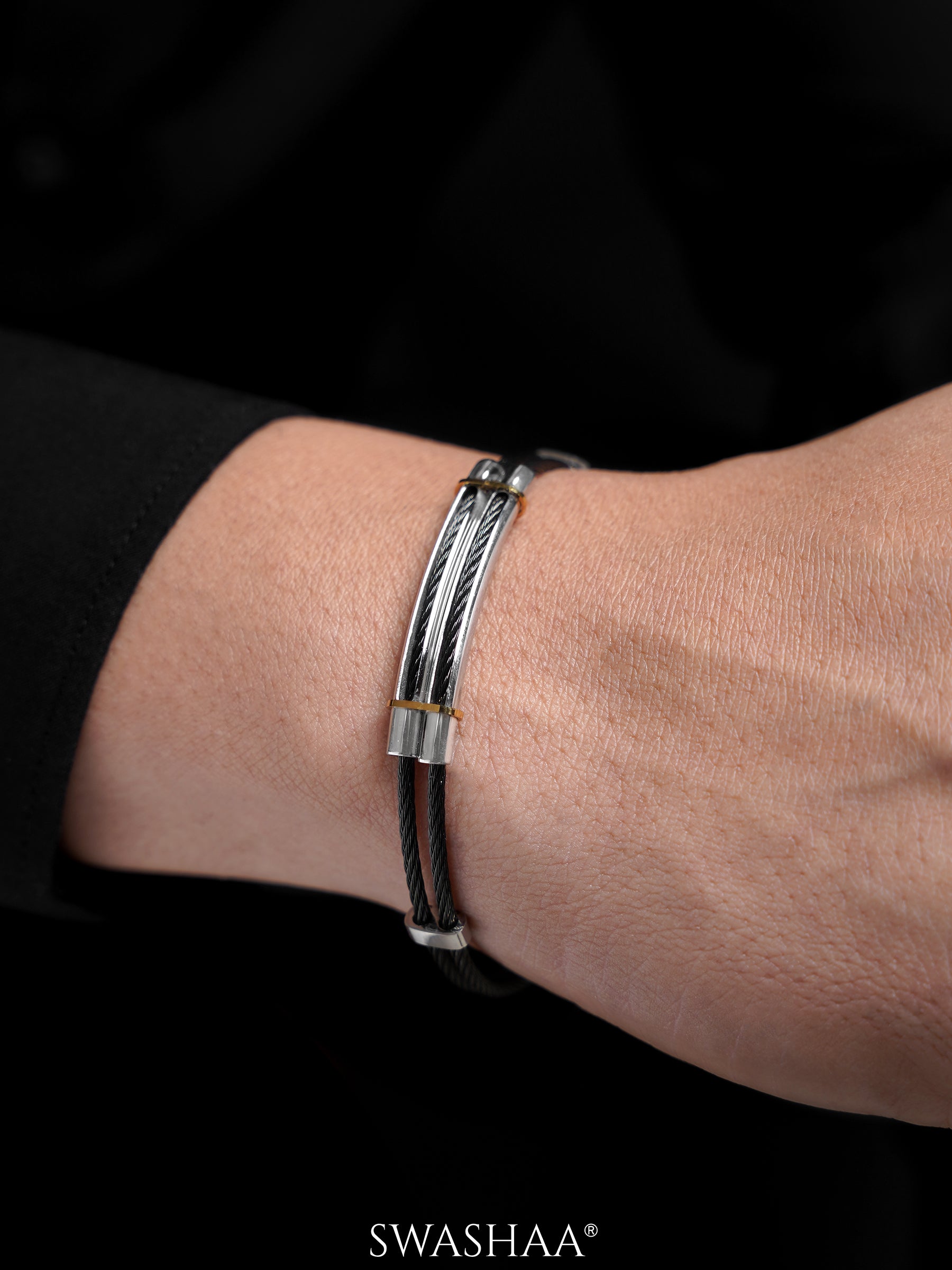 Eryx Dual Cable Black Silver Wired Men's Bracelet