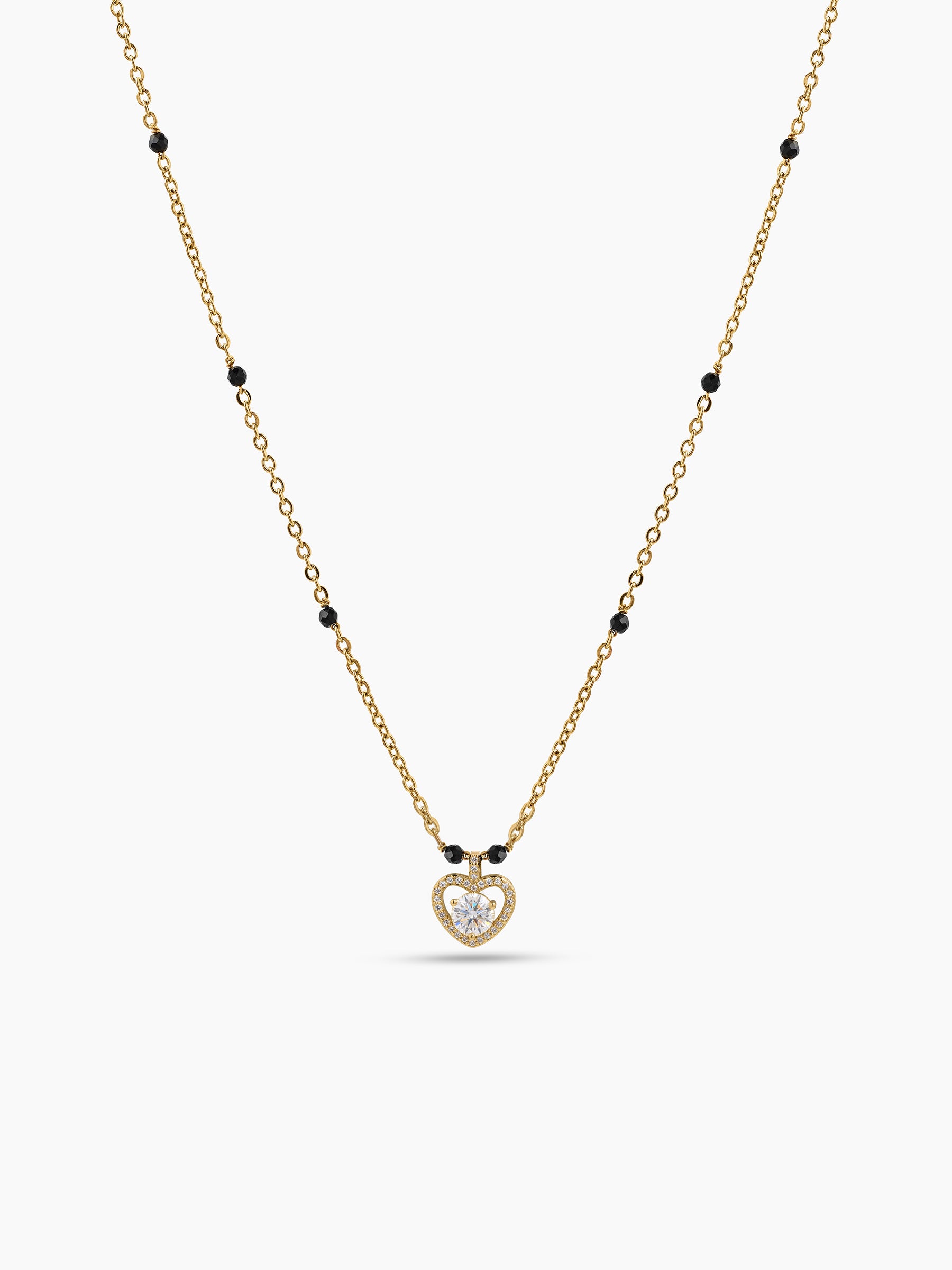 Eshana Solitaire Diamond Heart 18K Gold Plated Women's Chain Pendant Mangalsutra Necklace