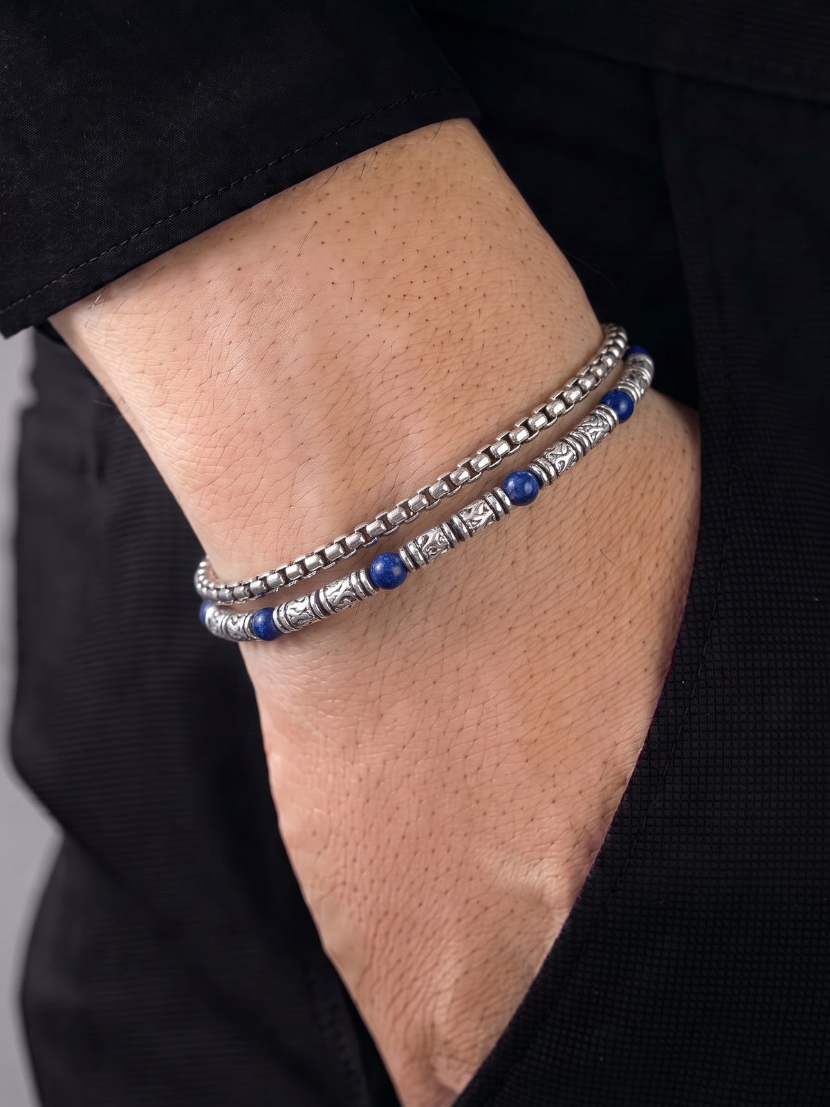 Ester Silver Beaded Men’s Chain Bracelet