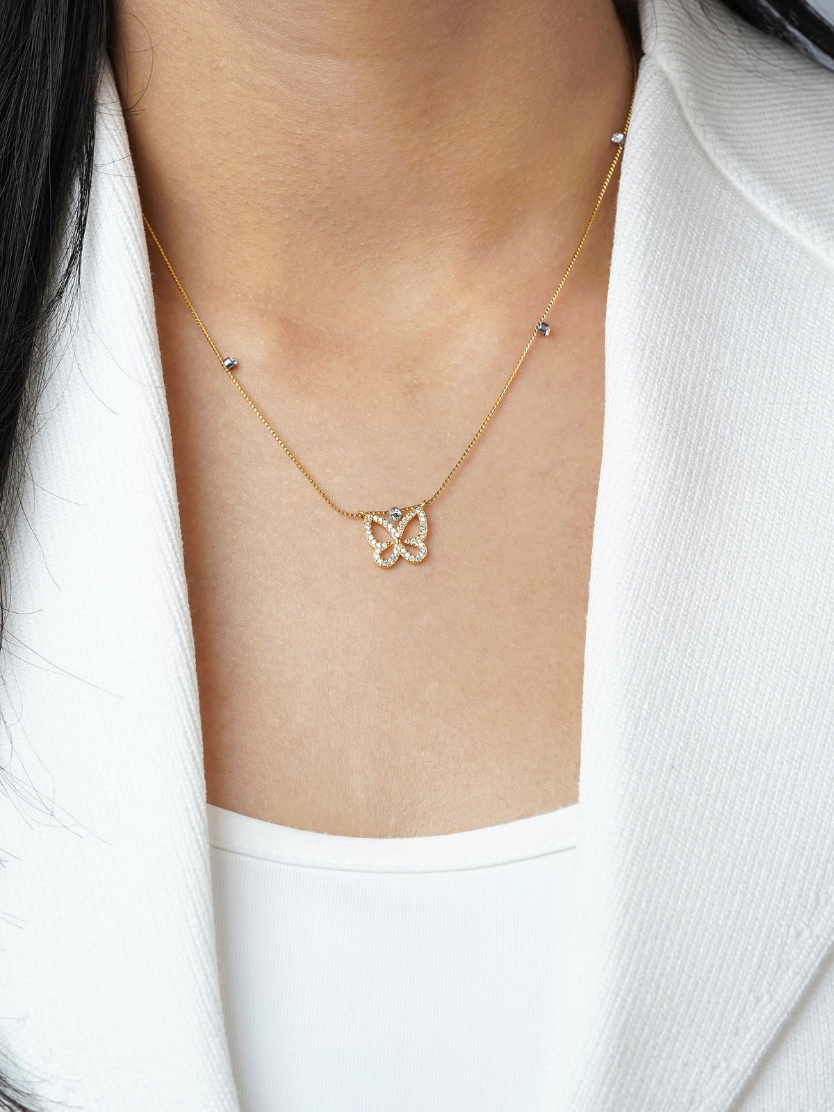 Evania Butterfly Charm 18K Gold Plated Chain Pendant Necklace