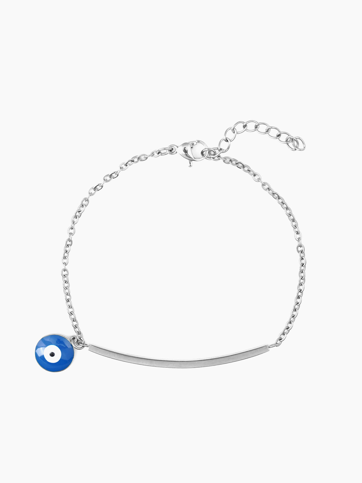 Evil Eye Blue Dangling Bar Silver Men's Bracelet