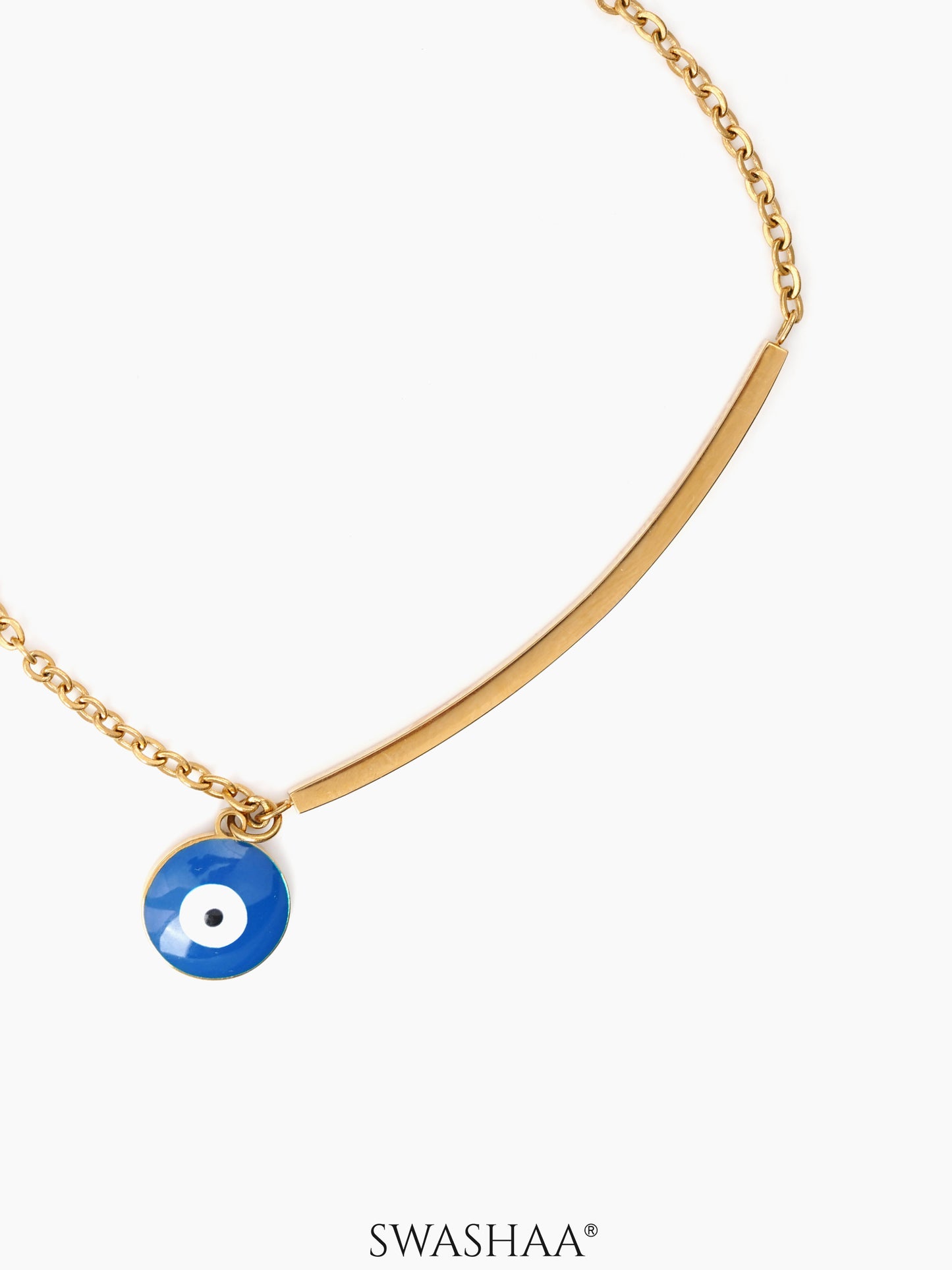Evil Eye Blue Dangling 18K Gold Plated Bar Men's Bracelet
