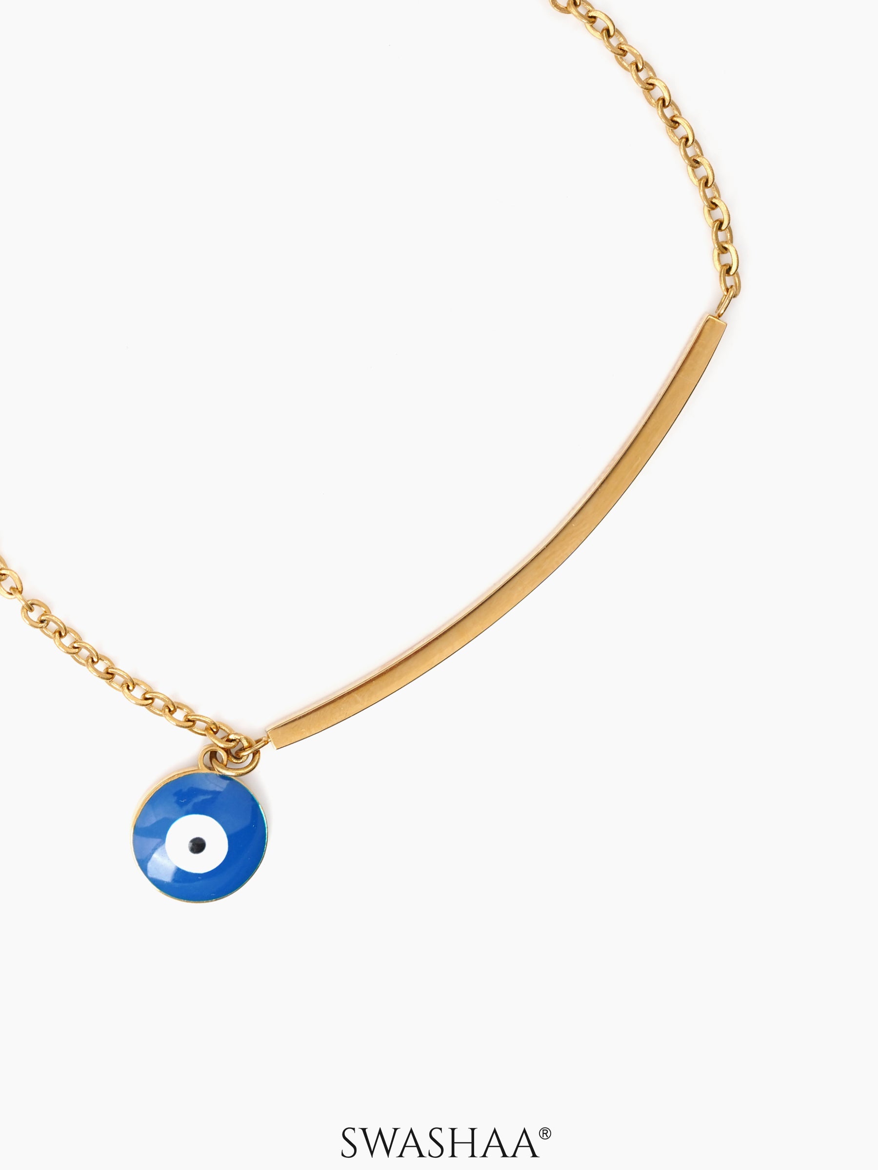 Evil Eye Blue Dangling 18K Gold Plated Bar Men's Bracelet