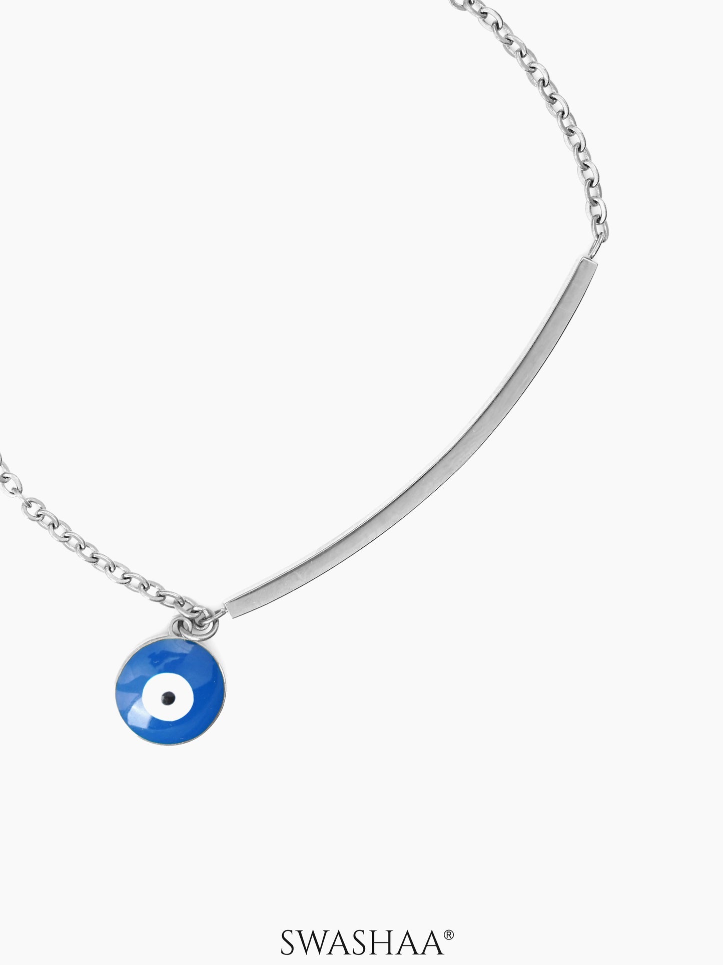 Evil Eye Blue Dangling Bar Silver Men's Bracelet