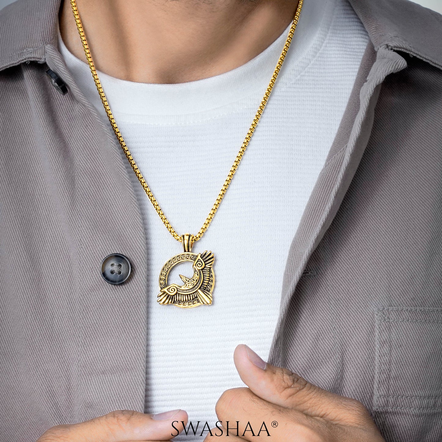 Froro Eagle 18K Gold Plated Men's Chain Pendant