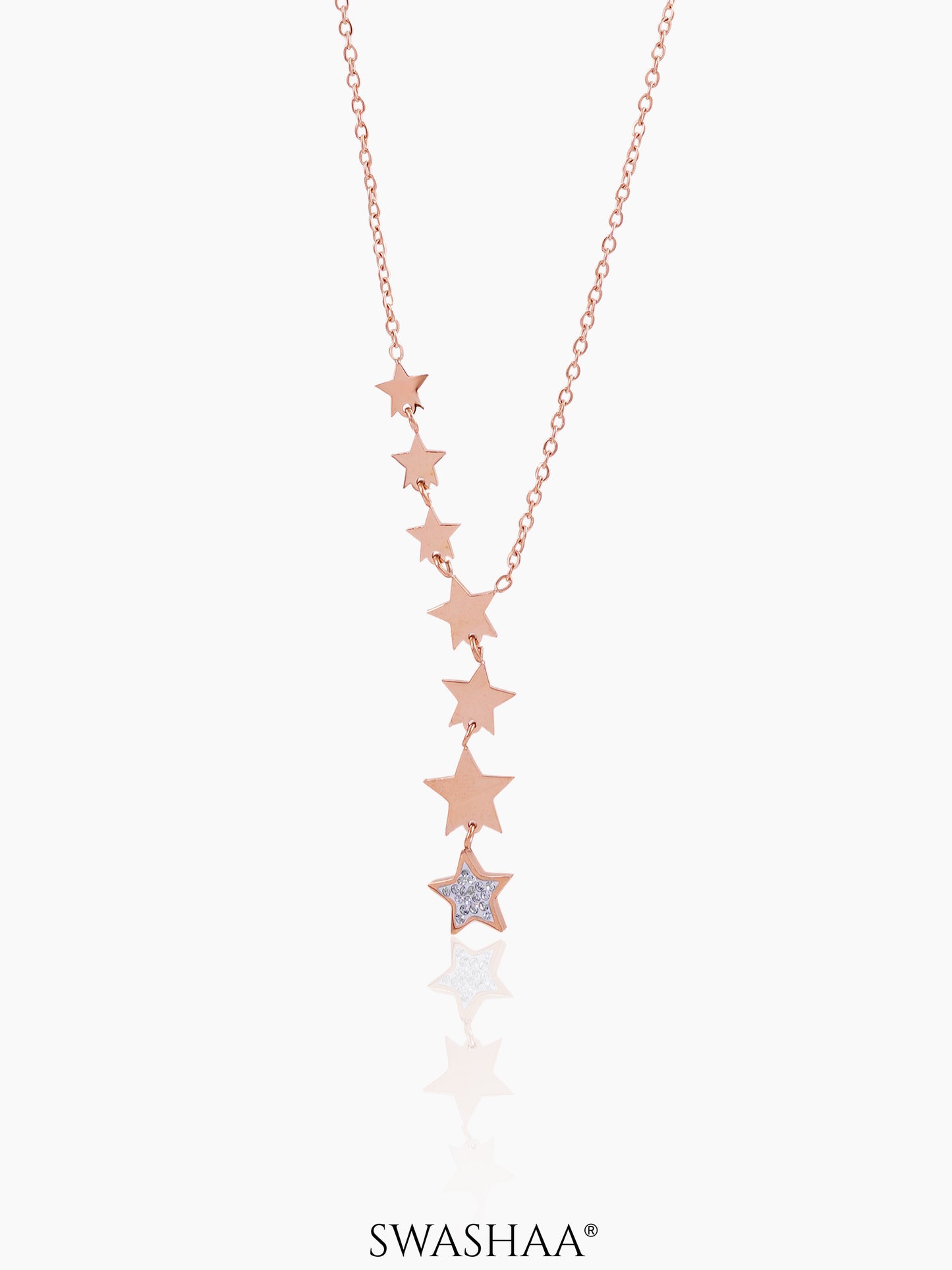 Fairy Stars Charms Y-Shaped Rosegold Plated Chain Pendant Necklace