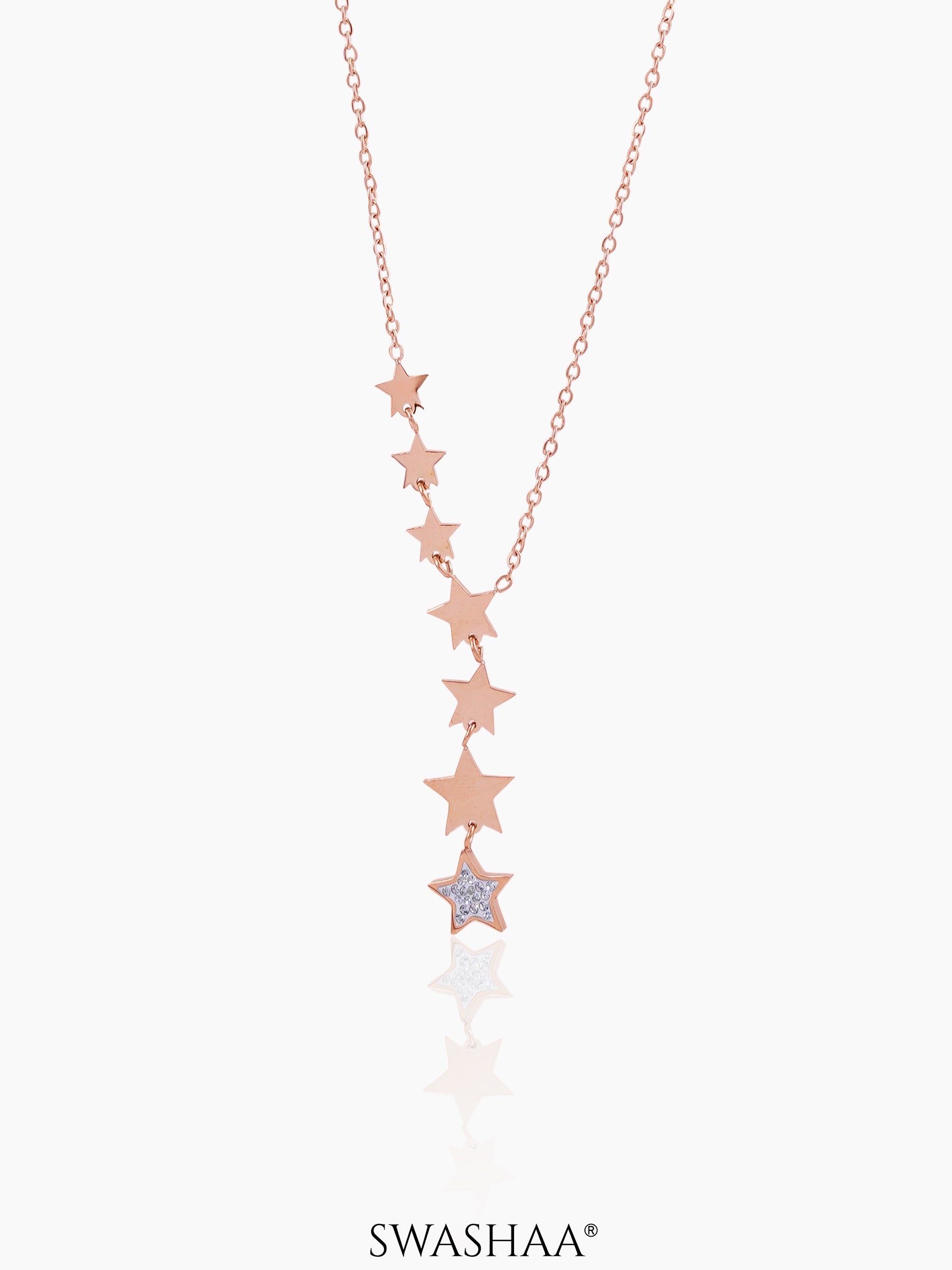 Fairy Stars Charms Y-Shaped Rosegold Plated Chain Pendant Necklace
